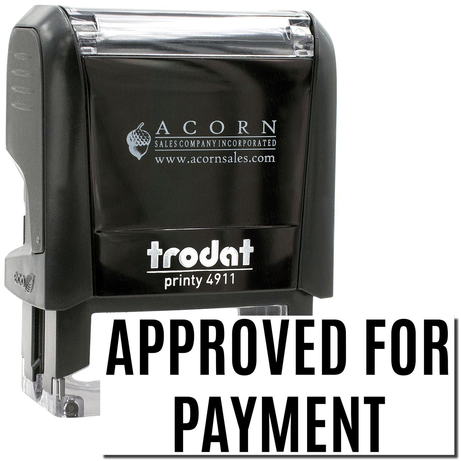 Trodat Printy 4911 approved for payment stamp by Acorn Sales, black self-inking office stamp