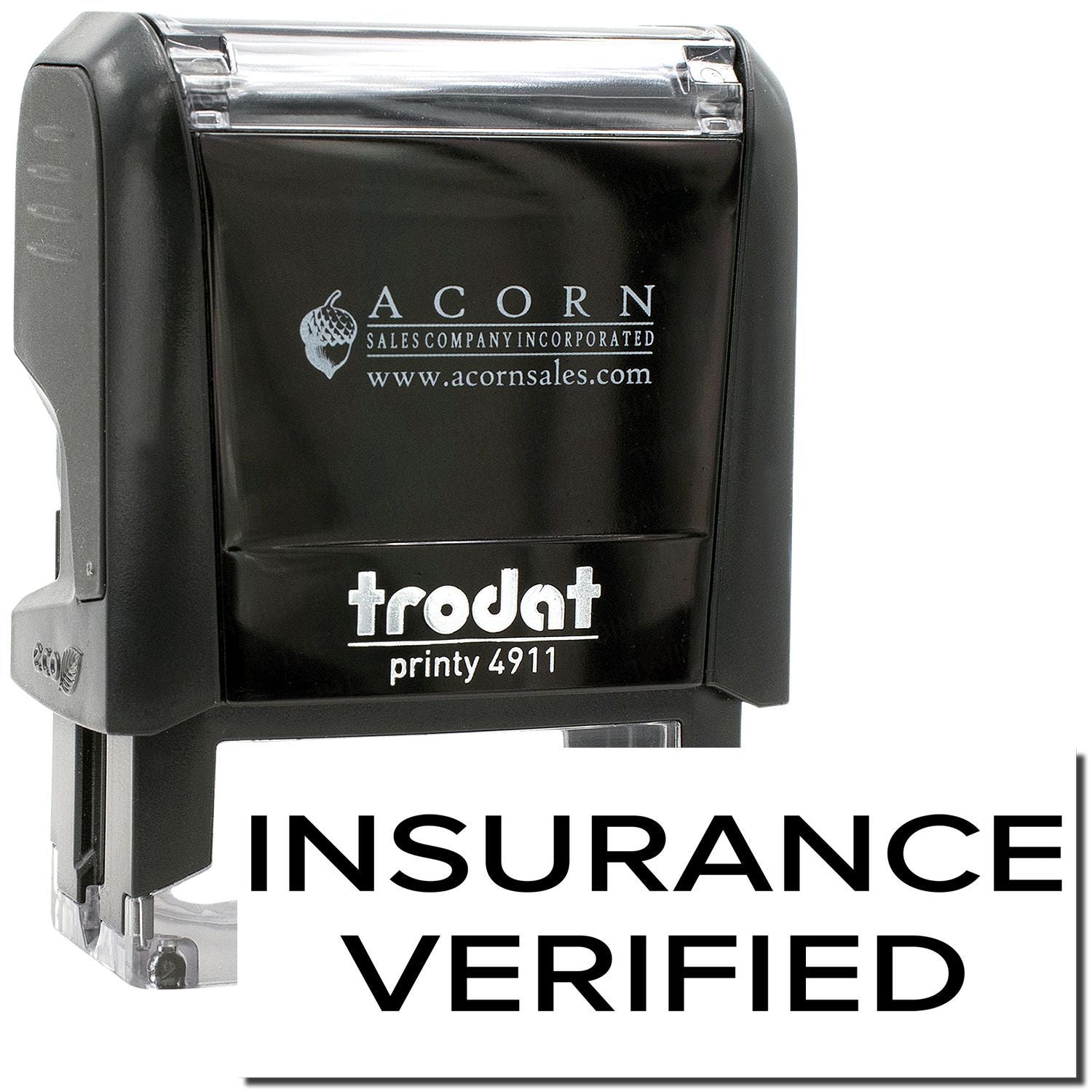 Trodat Printy 4911 self-inking insurance verified stamp with Acorn Sales Company logo