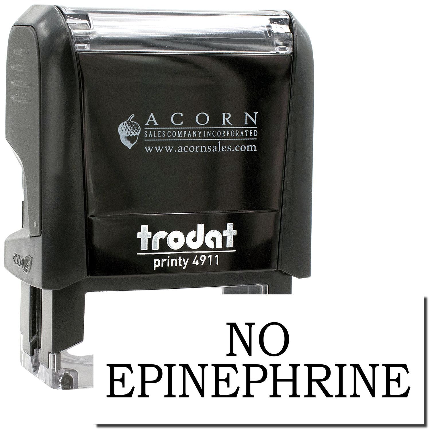 Trodat Printy 4911 no epinephrine stamp, black self-inking Acorn Sales stamp for medical use
