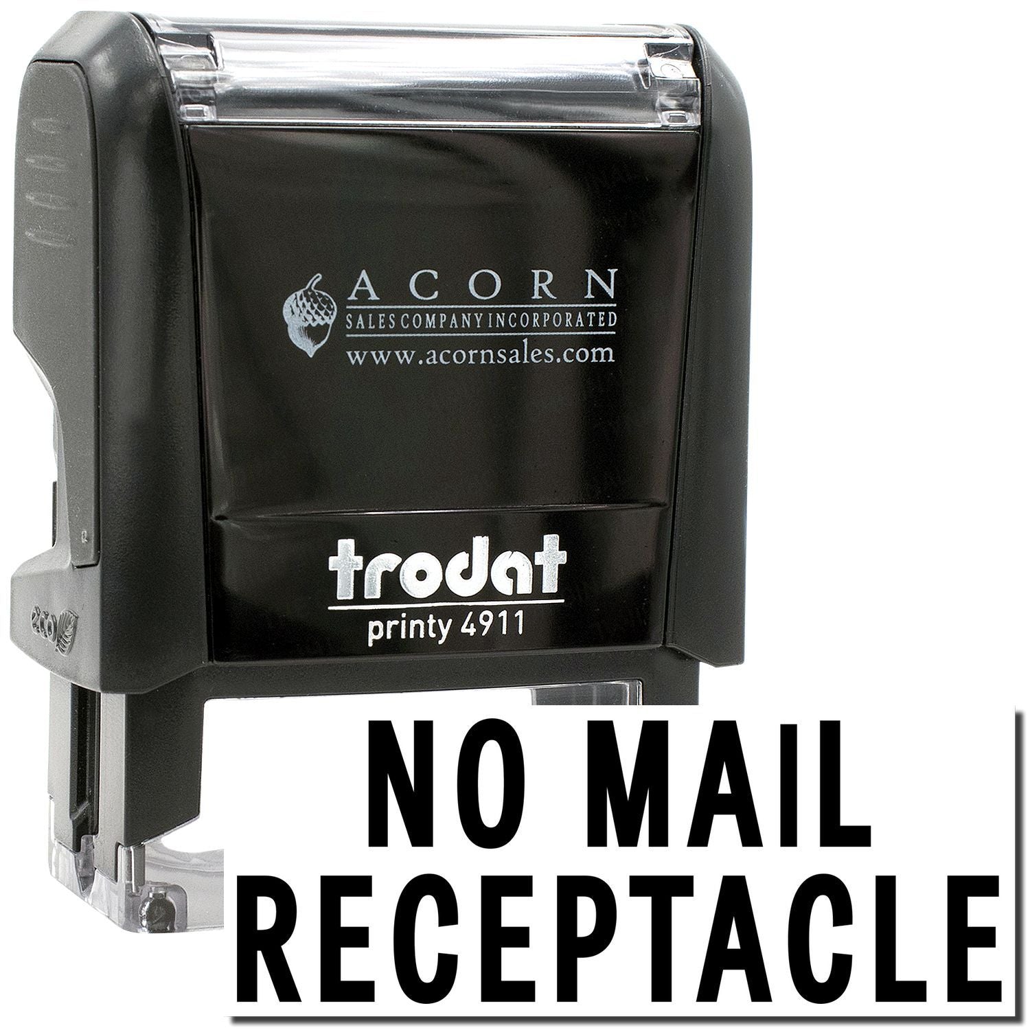 Trodat Printy 4911 self-inking No Mail Receptacle stamp with Acorn Sales branding