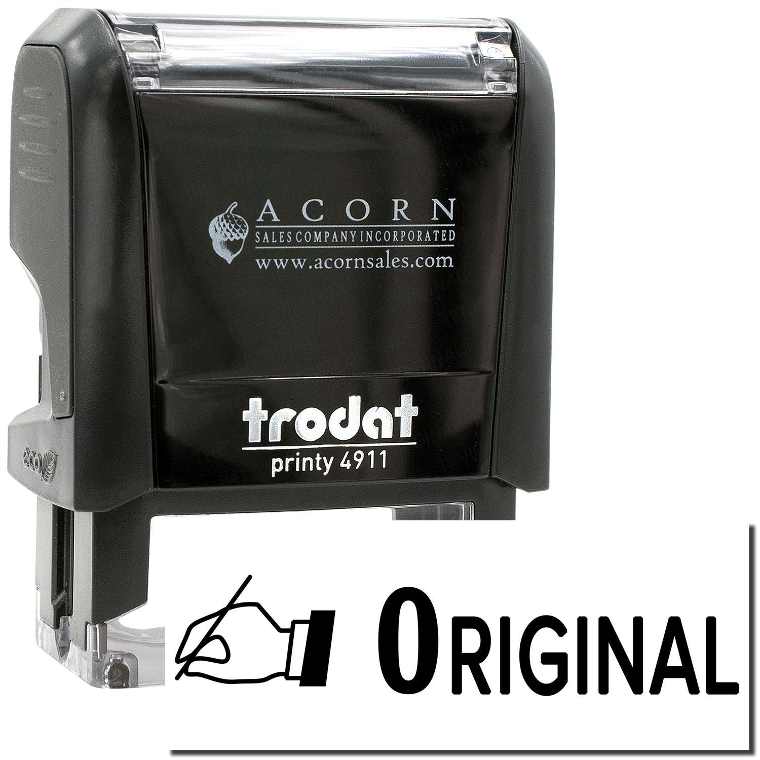 Trodat Printy 4911 original self-inking stamp with Acorn Sales Company logo