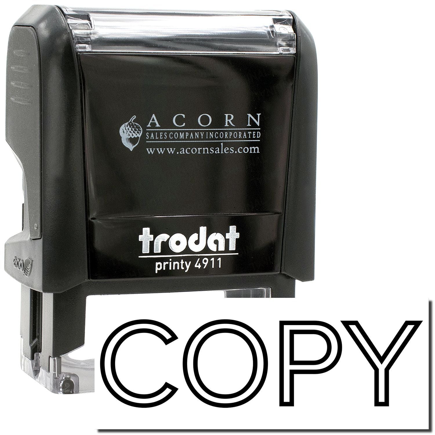 Trodat Printy 4911 self-inking copy stamp with black ink and clear handle cover