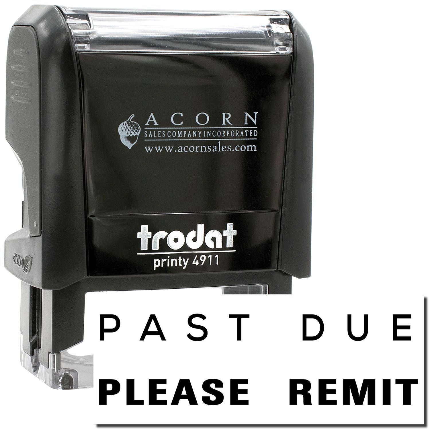Black Trodat Printy 4911 self-inking Past Due Please Remit stamp for invoices and billing documents.