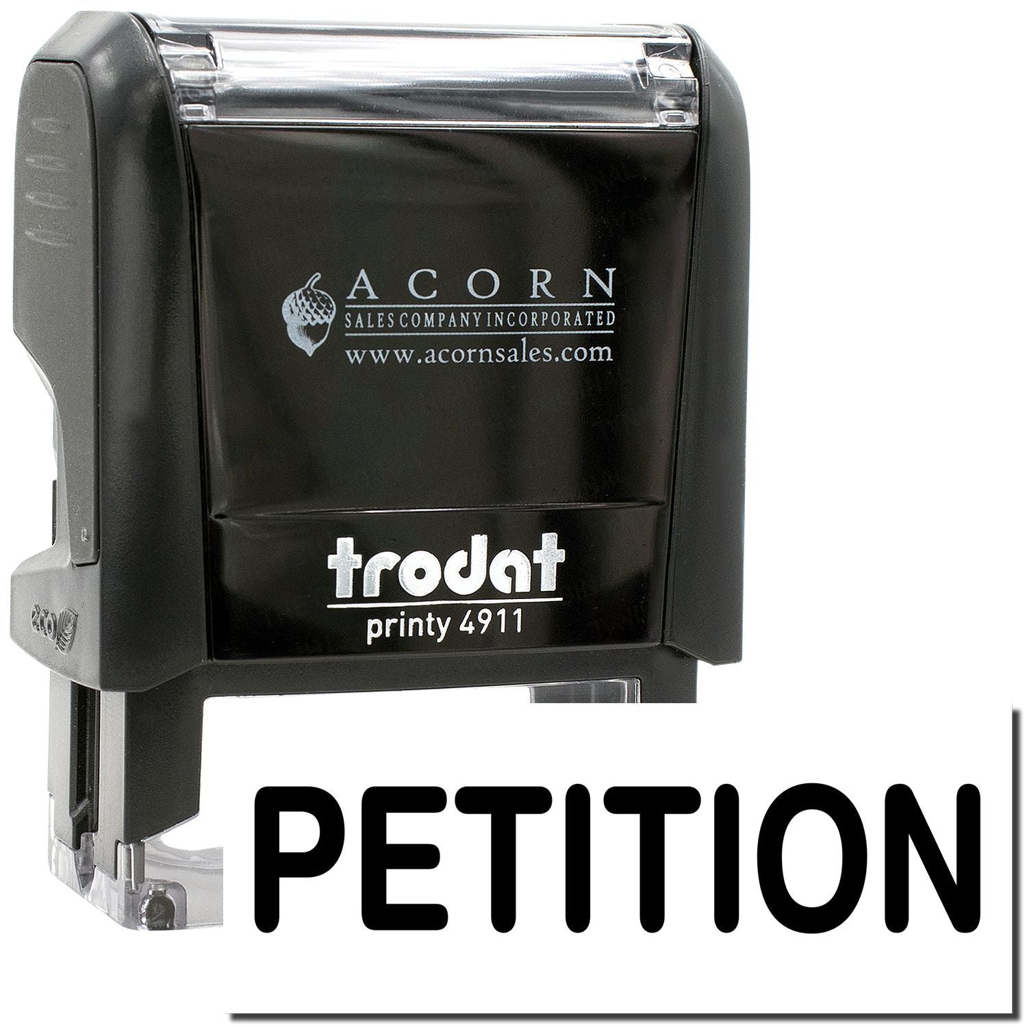 Black Trodat Printy 4911 self-inking stamp with PETITION text logo