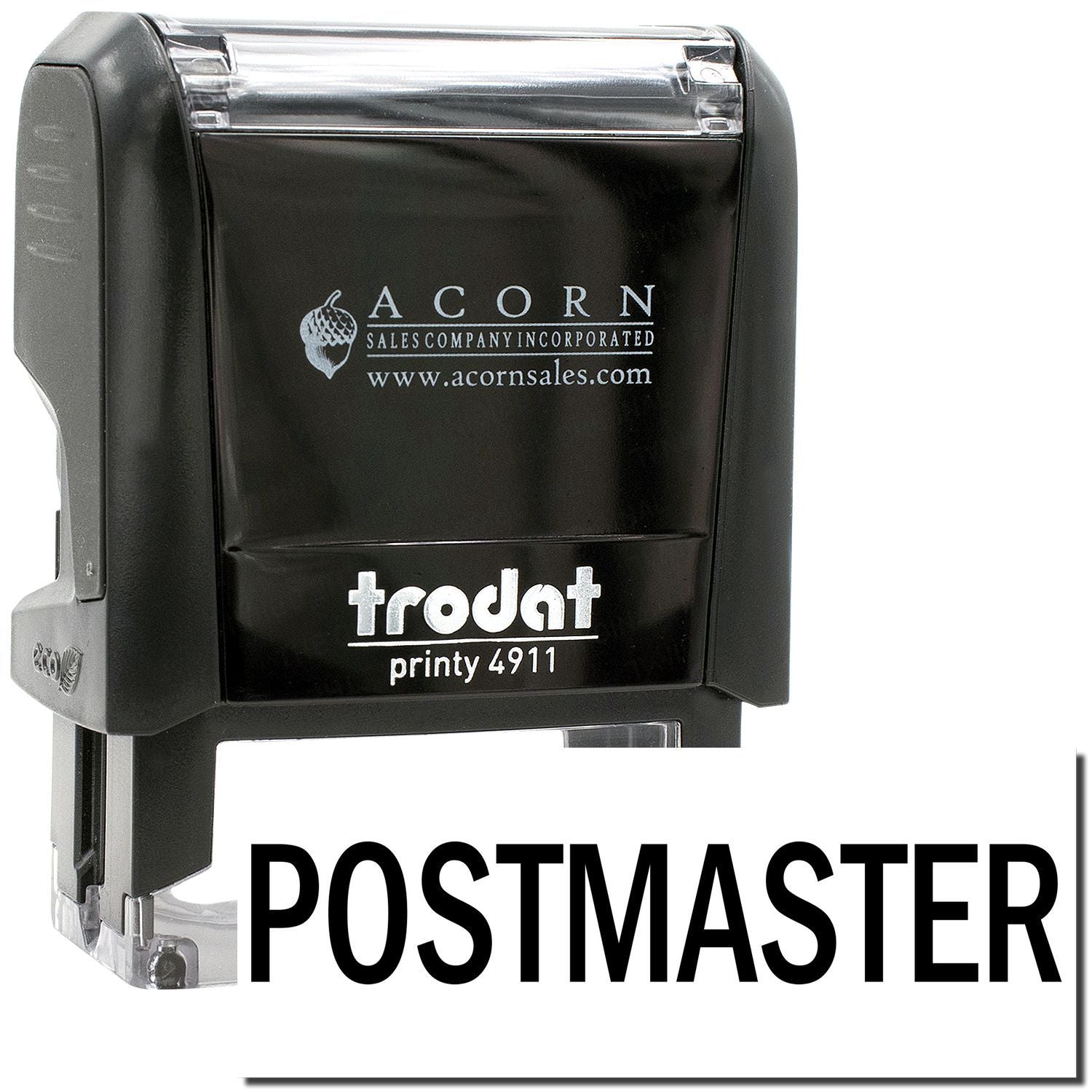 Trodat Printy 4911 Postmaster self-inking stamp, black Acorn Sales company stamp with clear imprint area