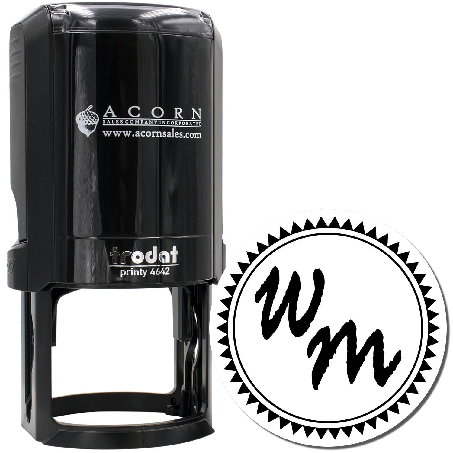 Custom self-inking rubber stamp with round logo imprint, Trodat Printy 4642 for business branding