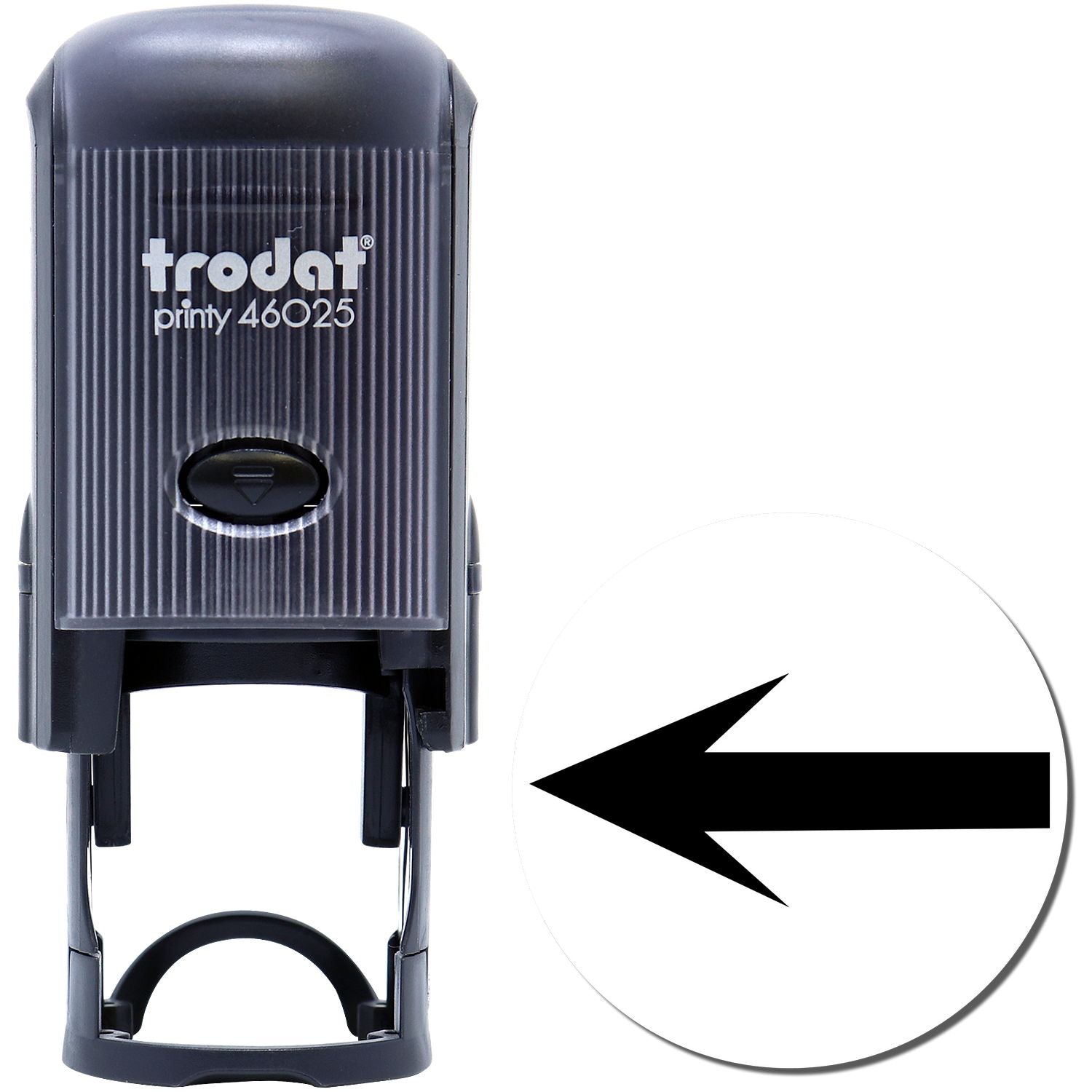 Trodat Printy 46025 self-inking stamp with left arrow symbol, black office rubber stamp tool