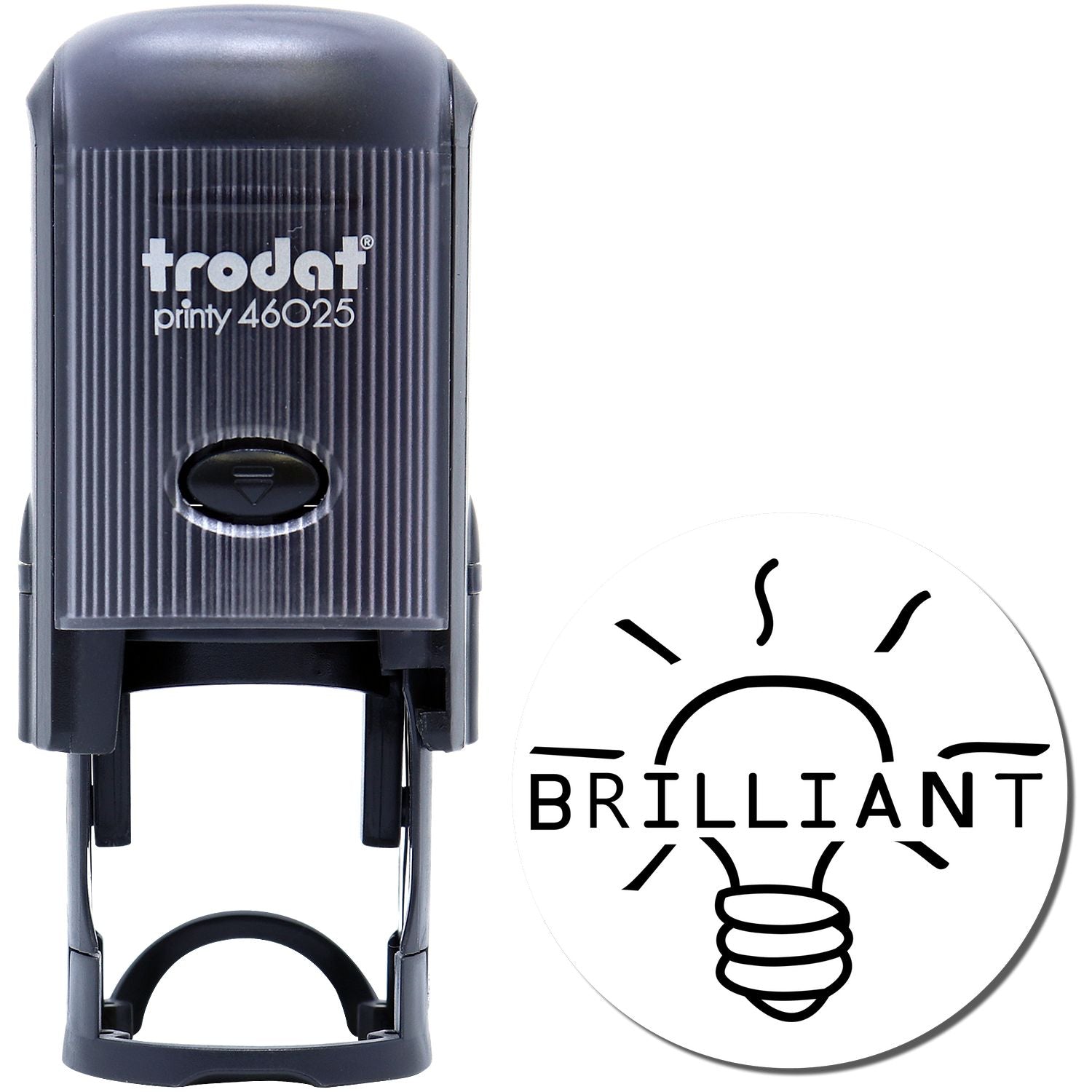 Trodat Printy 46025 self-inking stamp with Brilliant light bulb logo design