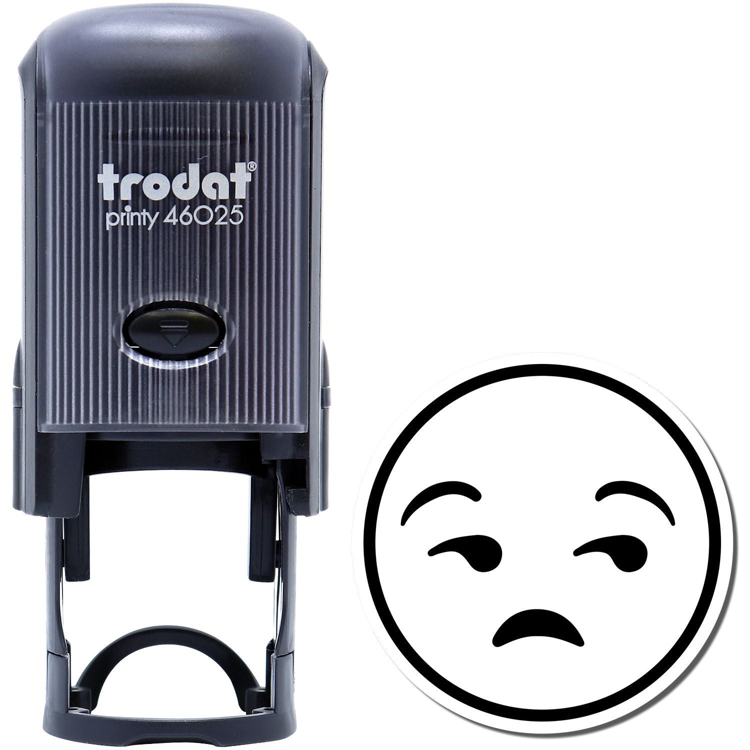 Trodat Printy 46025 self-inking stamp with sad face icon on white background