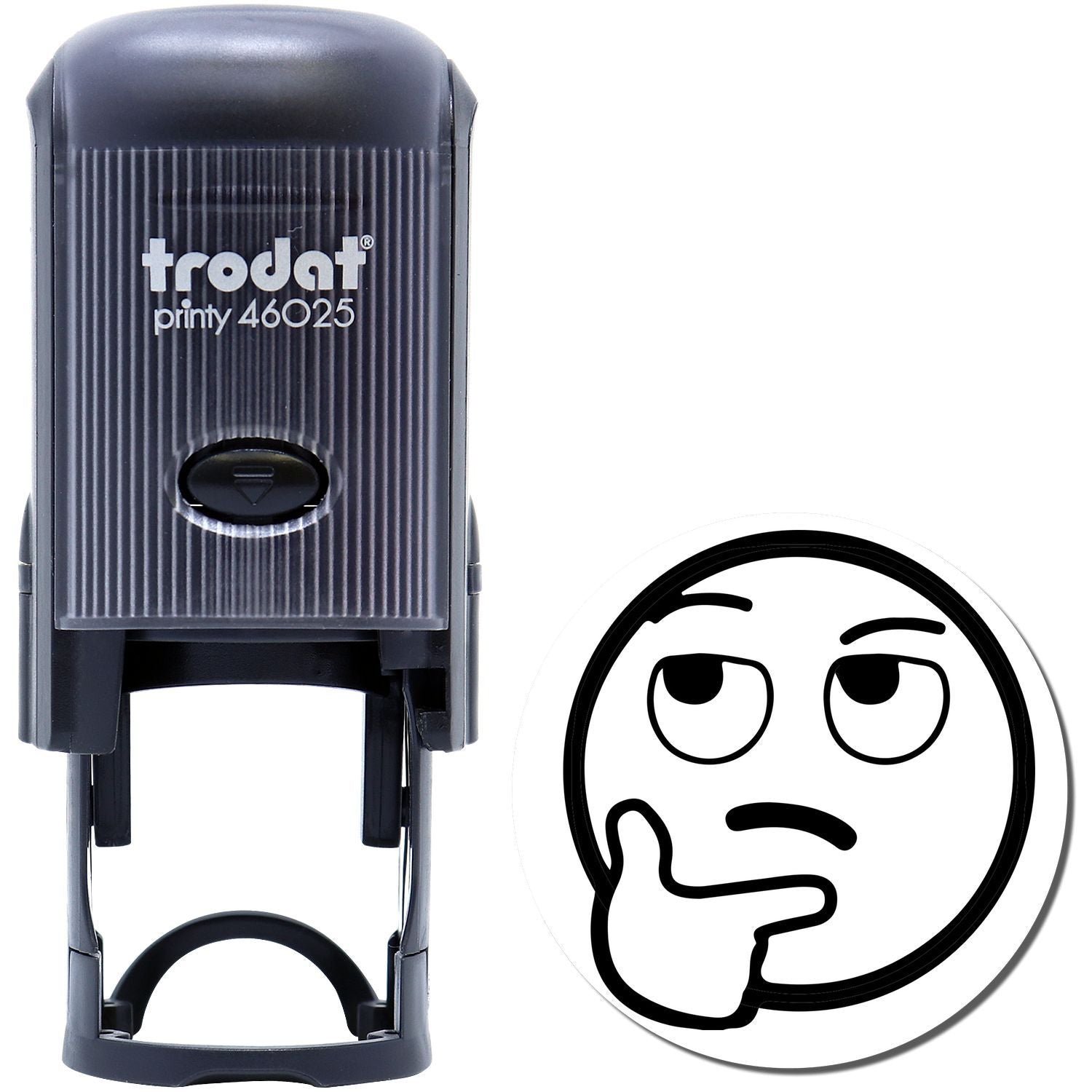 Trodat Printy 46025 self-inking stamp with thinking face emoji design on white background