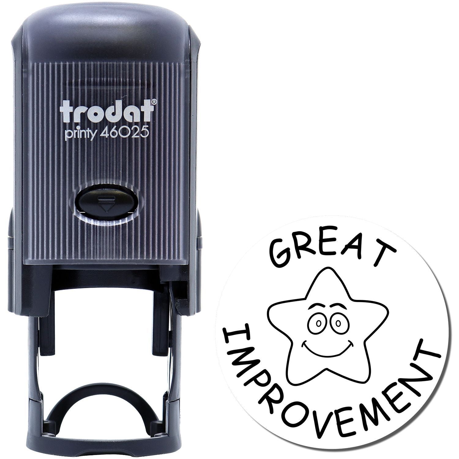 Trodat Printy 46025 self-inking stamp with Great Improvement custom imprint design