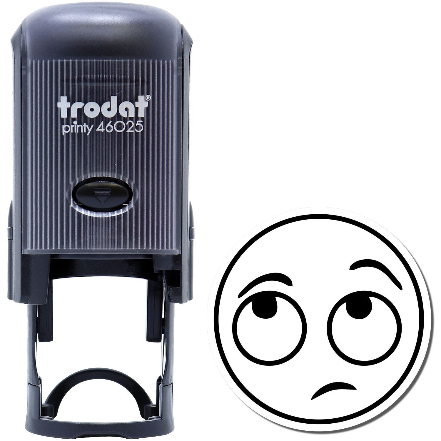 Trodat Printy 46025 self-inking stamp with confused face icon on white background