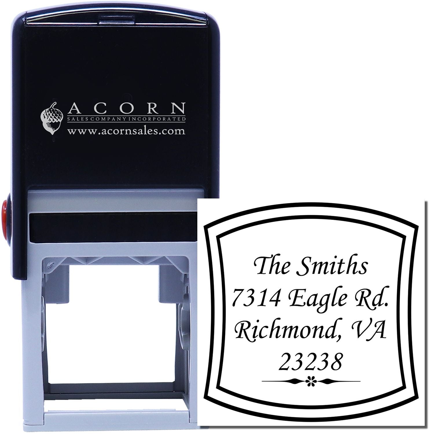 Custom self-inking return address stamp for The Smiths, Richmond VA, with personalized Eagle Rd. address.