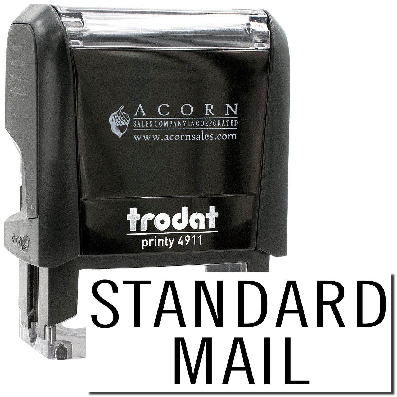 Black Trodat Printy 4911 self-inking standard mail stamp with Acorn Sales Company branding