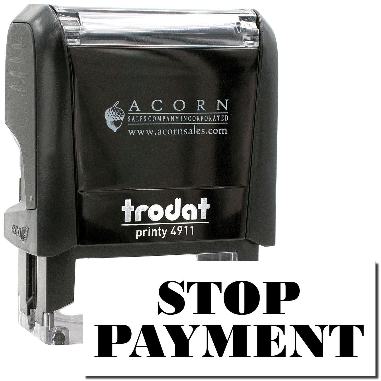 Trodat Printy 4911 self-inking stamp with STOP PAYMENT imprint, black Acorn Sales housing