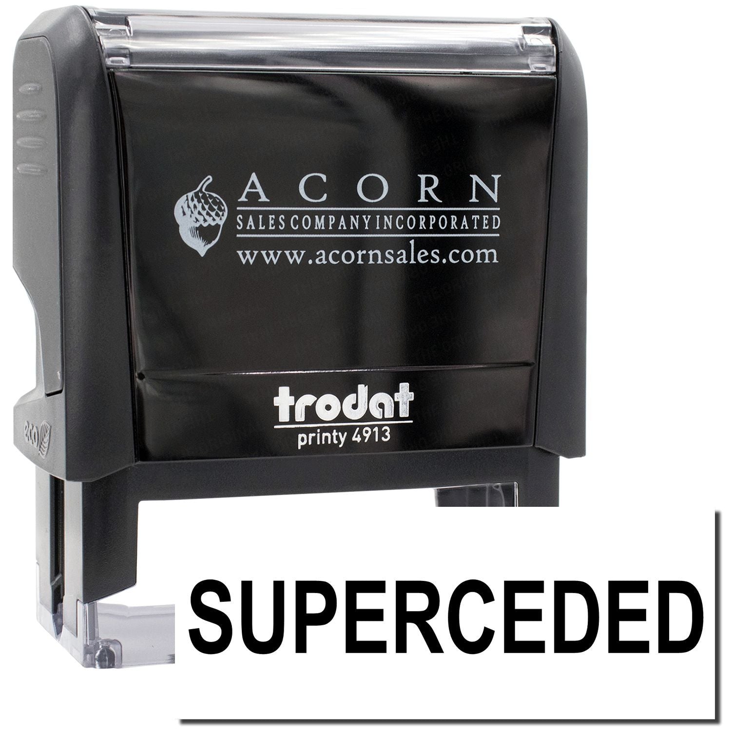Trodat Printy 4913 self-inking stamp with Acorn Sales Company logo and SUPERCEDED text