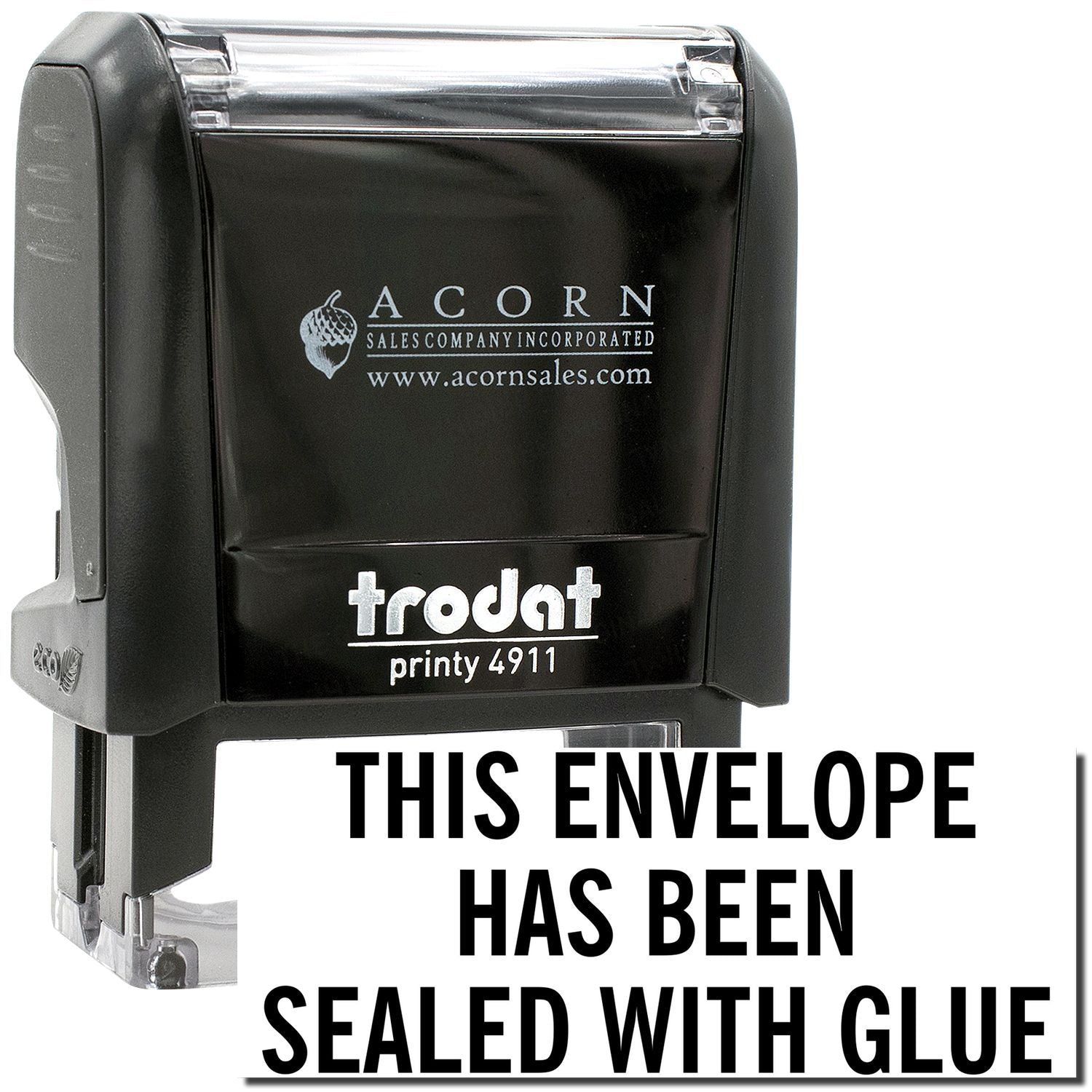Trodat Printy 4911 self-inking stamp with This envelope has been sealed with glue message.