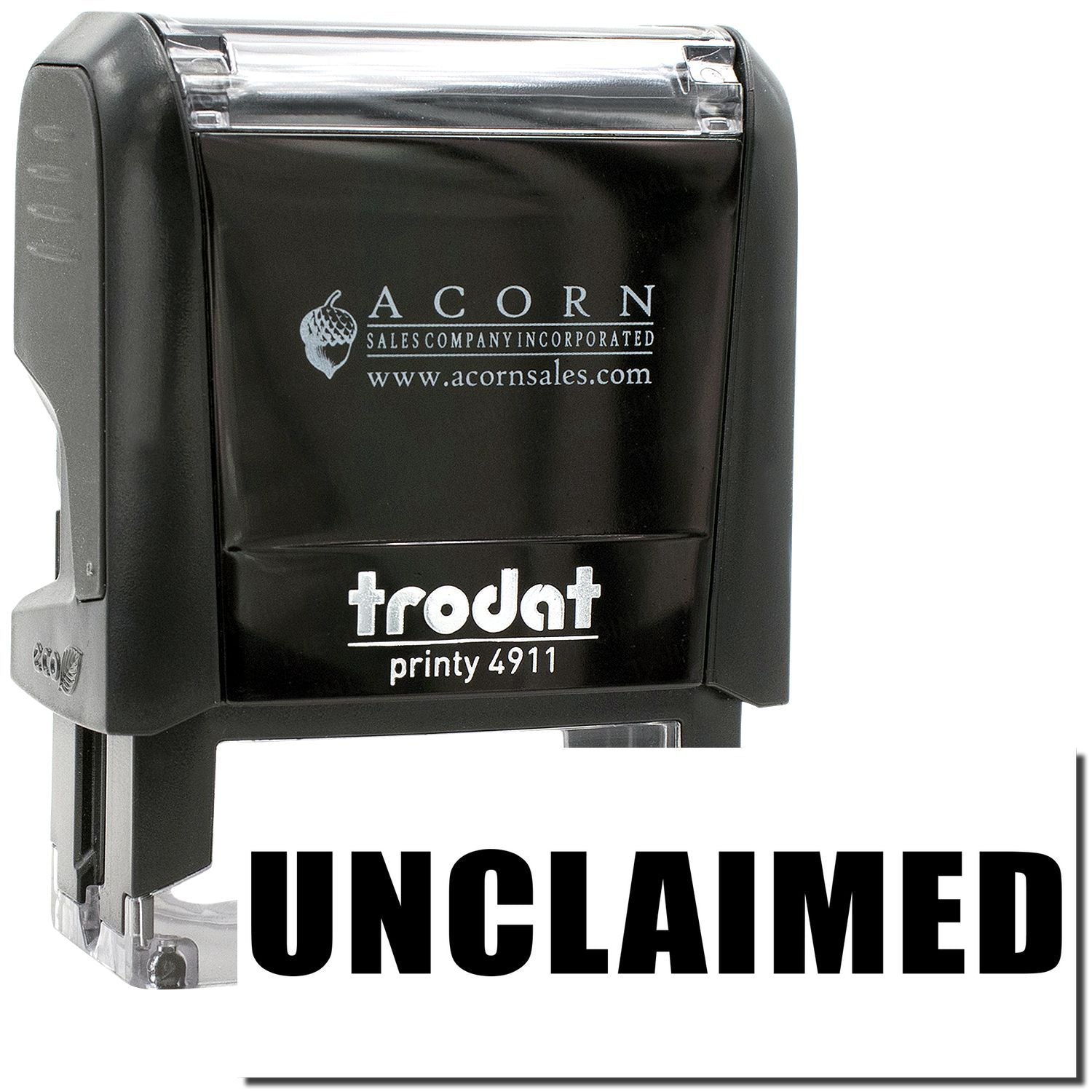 Unclaimed Trodat Printy 4911 self-inking stamp with Acorn Sales Company logo, black office rubber stamp.