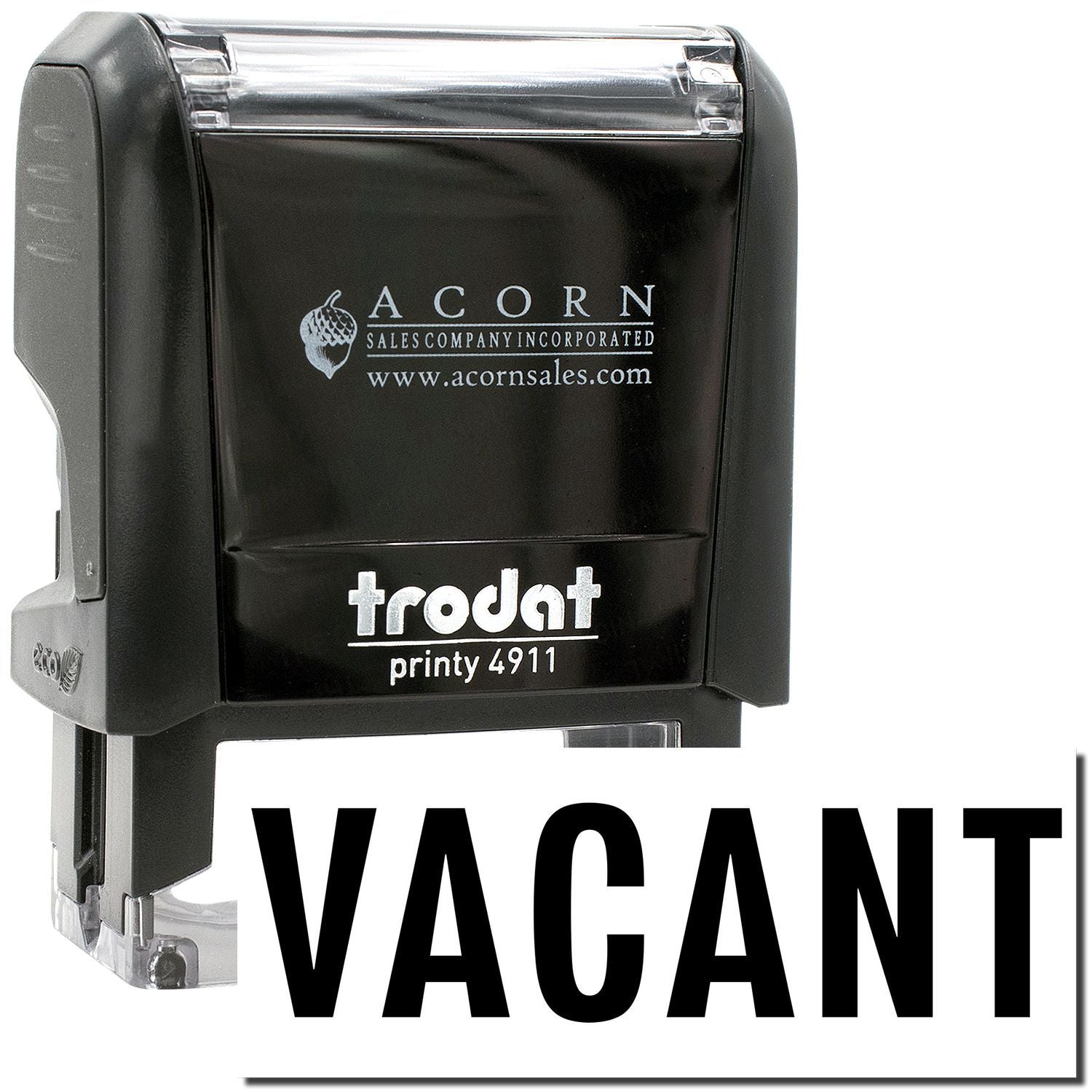 Vacant self-inking Trodat Printy 4911 stamp with black Acorn Sales branding