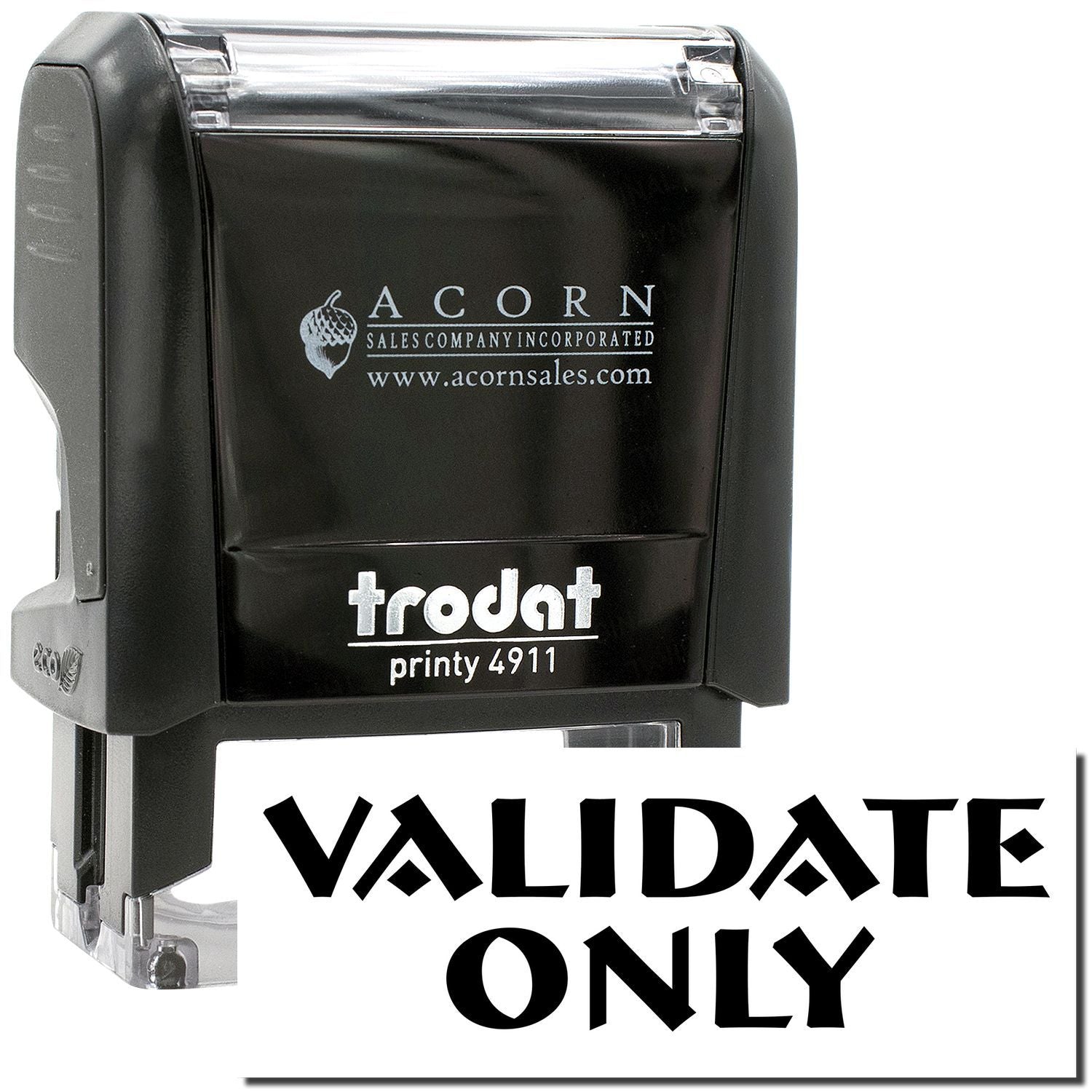Trodat Printy 4911 self-inking Validate Only rubber stamp, black office date stamp for document validation.