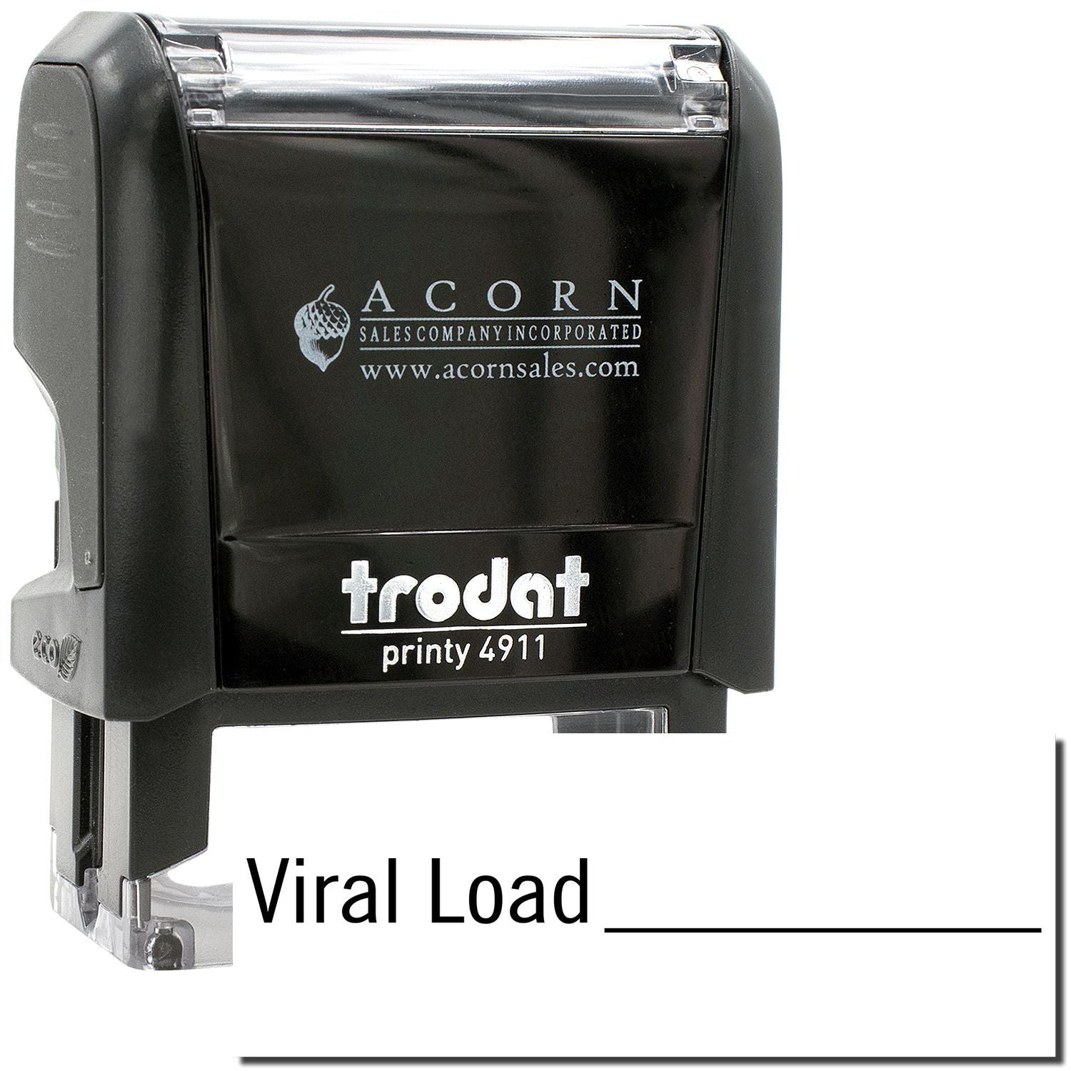 Trodat Printy 4911 viral load self-inking stamp with Acorn Sales branding, black office rubber stamp