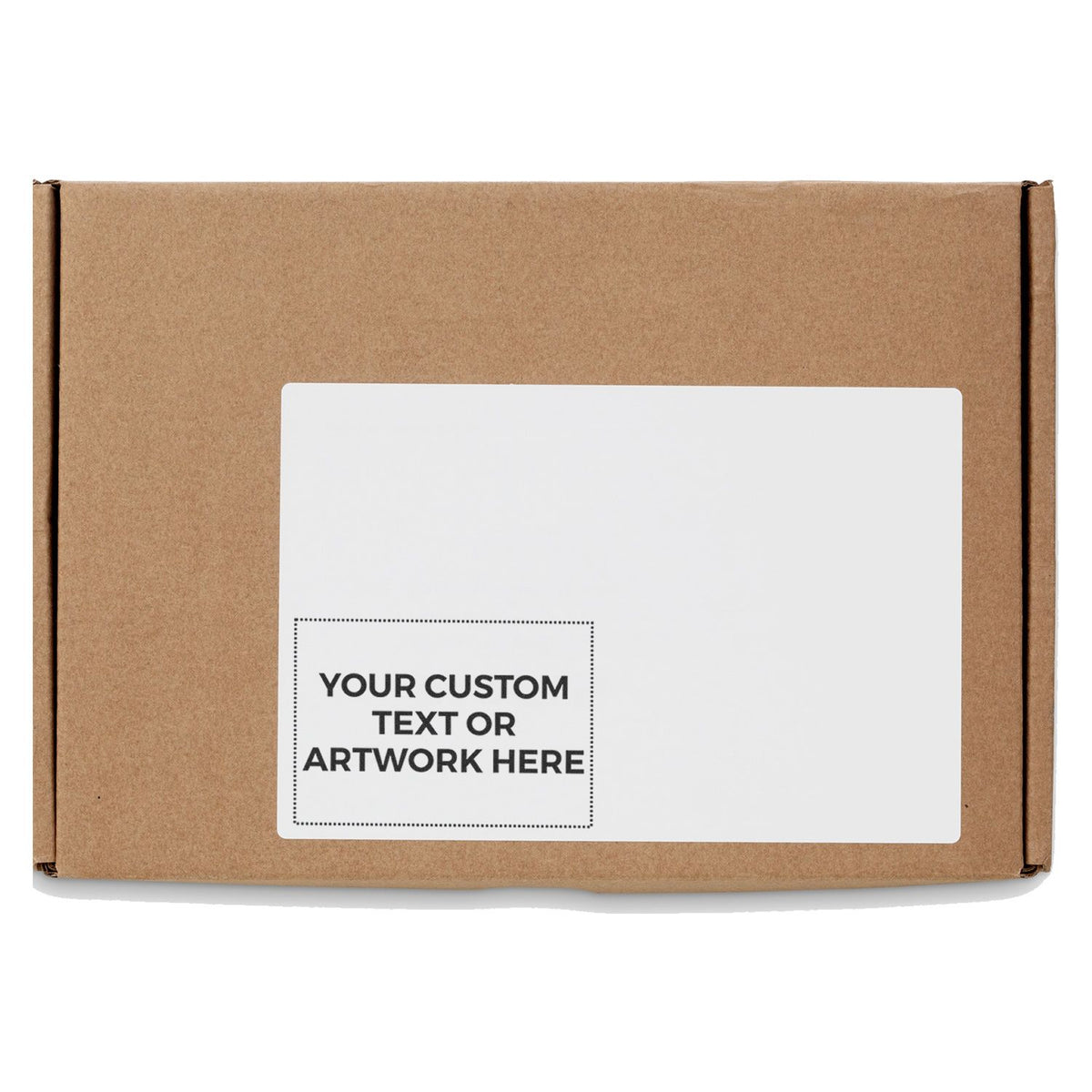 Custom kraft shipping box mockup with label placeholder for your custom text or artwork for product branding