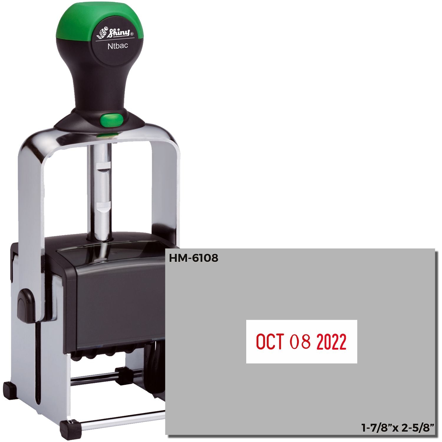 Shiny HM-6108 self-inking date stamp with Oct 08 2022 impression, 1-7/8 x 2-5/8 inch size