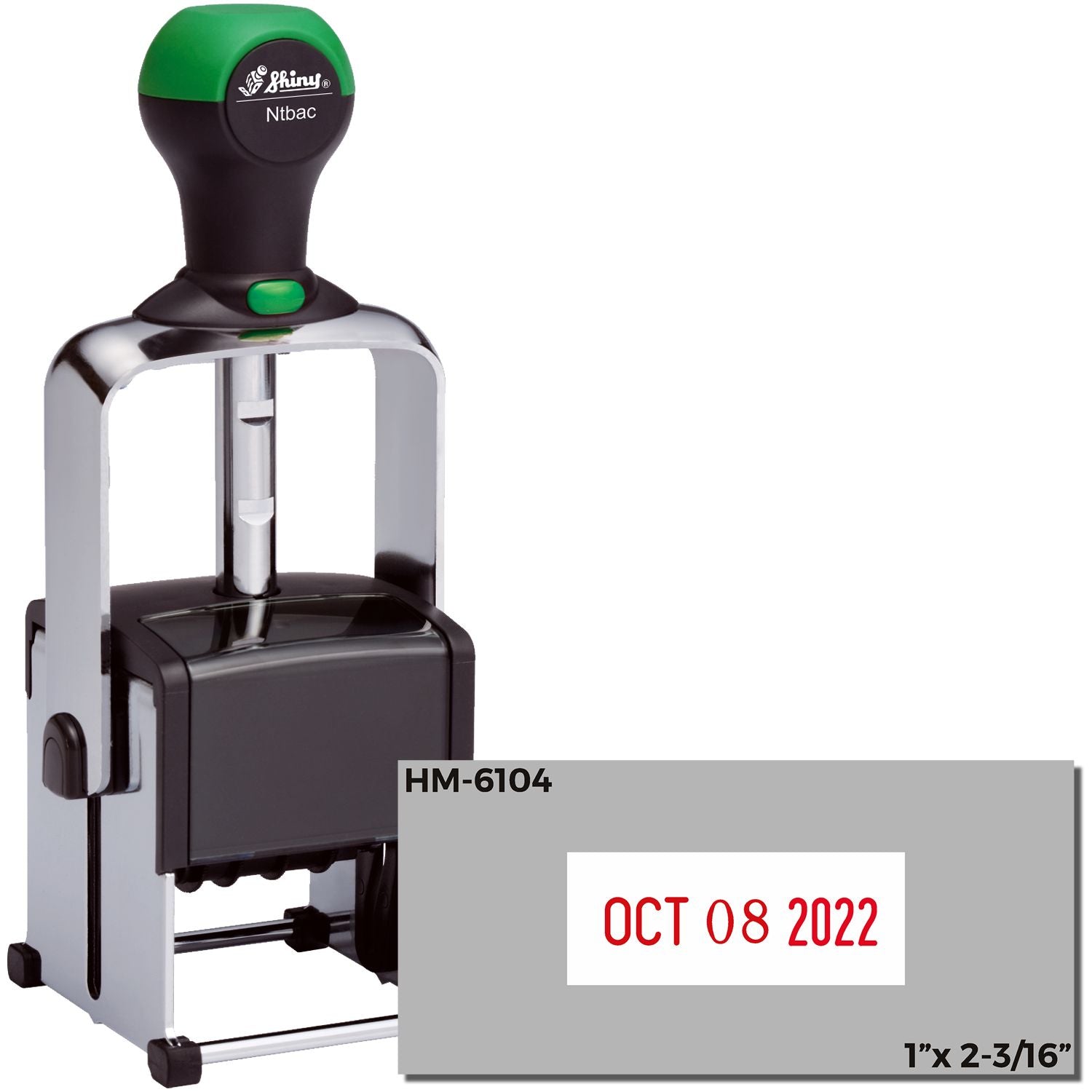 Shiny HM-6104 self-inking date stamp with Oct 08 2022 imprint, 1 x 2-3/16 inch size.