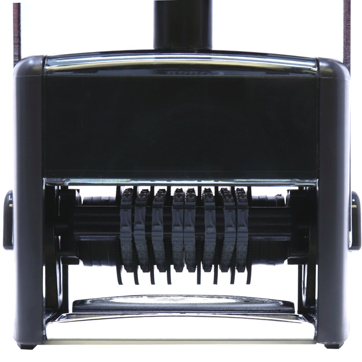 Front view of a vintage mechanical typewriter showing typebars and keys for classic writing and document typing.