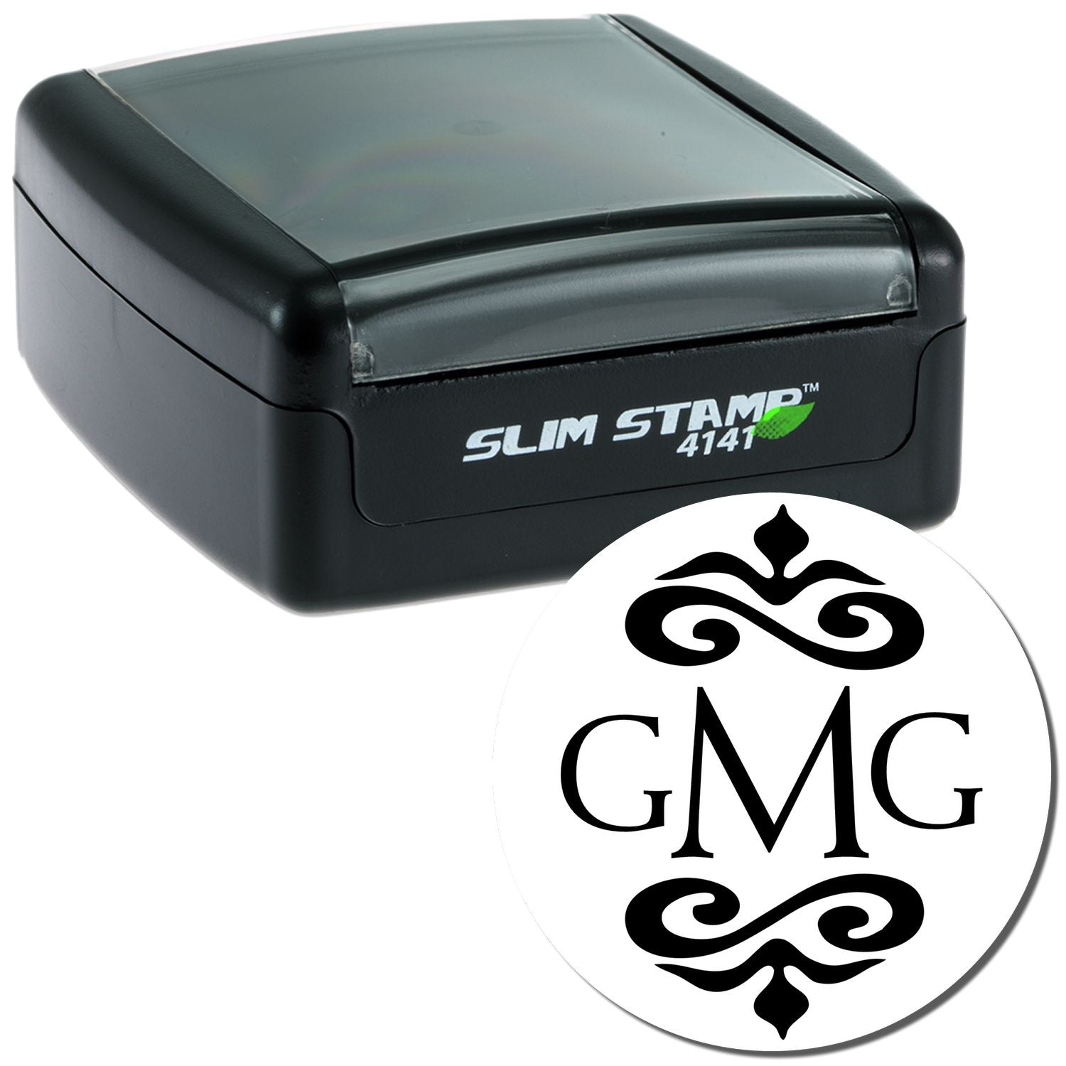 GMG Slim Stamper 4141 ink stamp for garment screen printing workflows, with GMG logo badge on a white backgroundproduct photo.