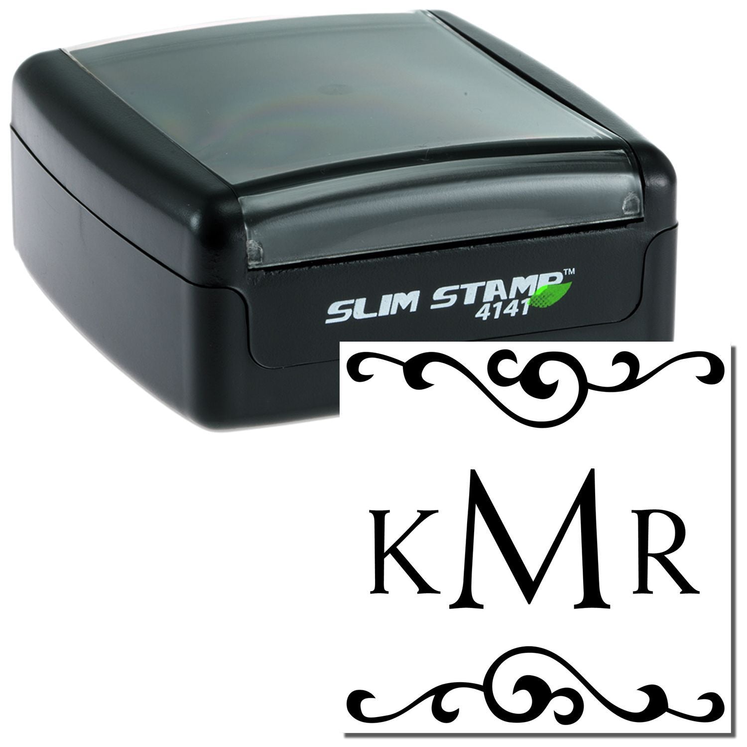 Slim STAMP 4141 self-inking business stamp showing KMR for quick, consistent document labeling