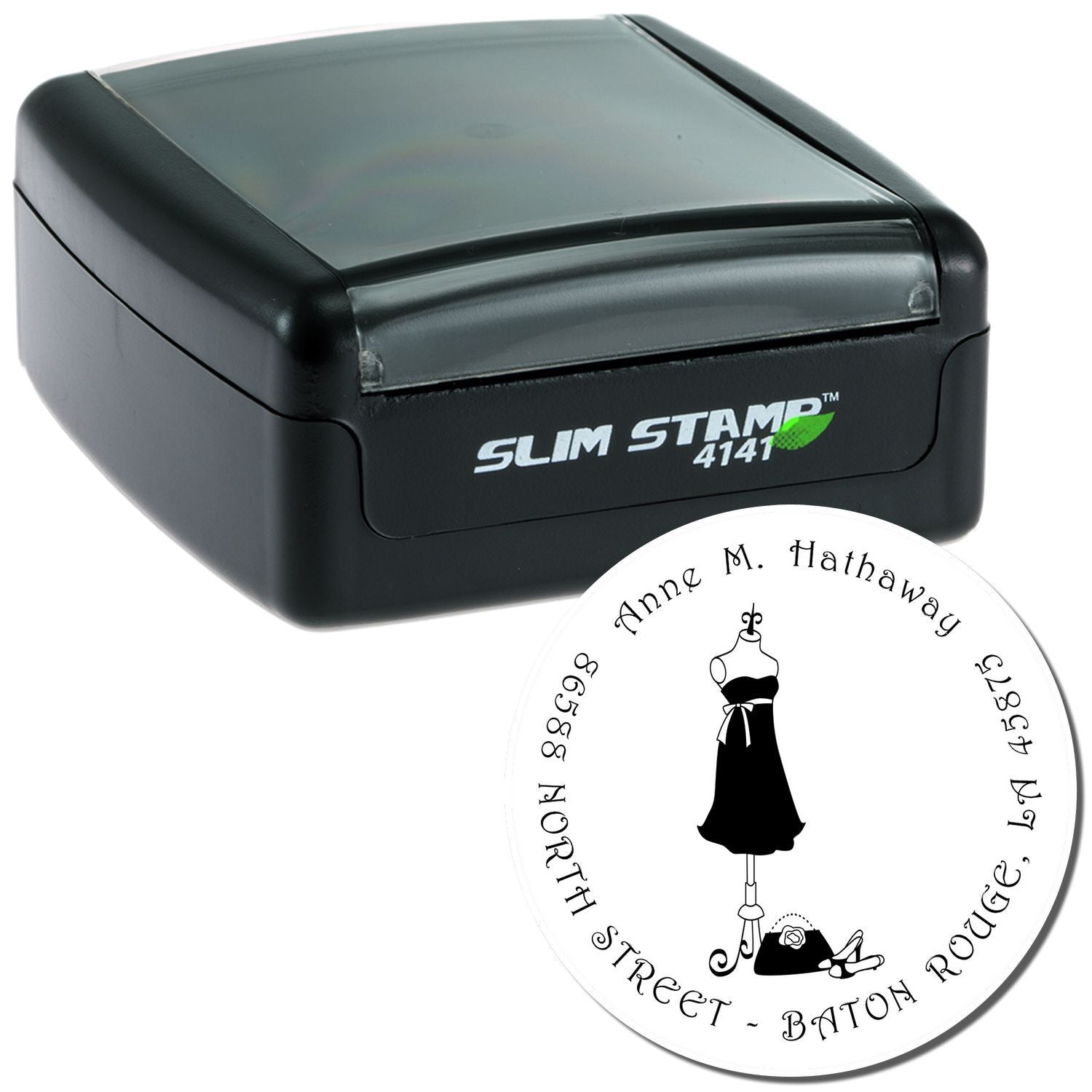 Slim Stamp 4141 tool with an Anne Hathaway illustrated circular design for crafts, labels, and wedding stationery