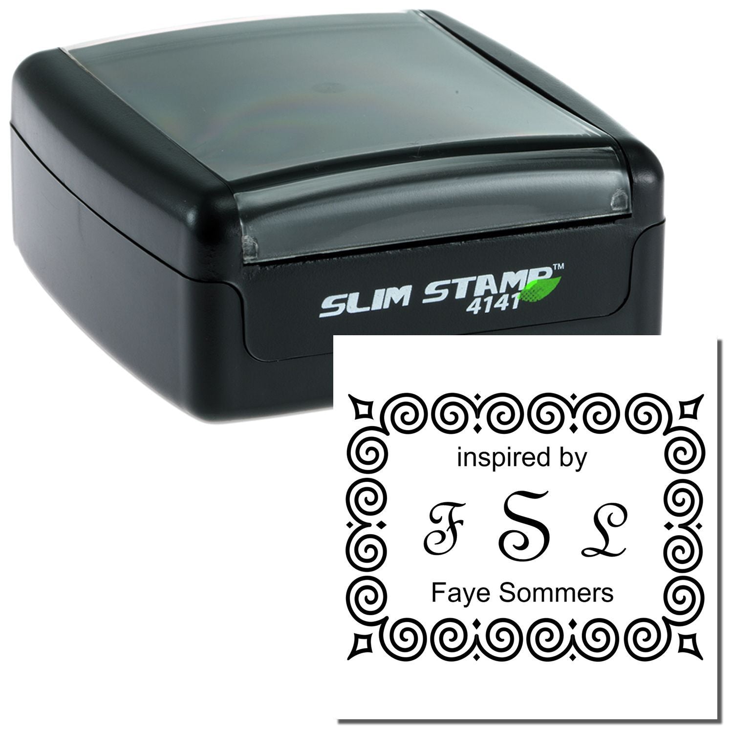 Slim STAMP 4141 stamping tool showing Inspired by Faye Sommers text for scrapbooking and crafting.