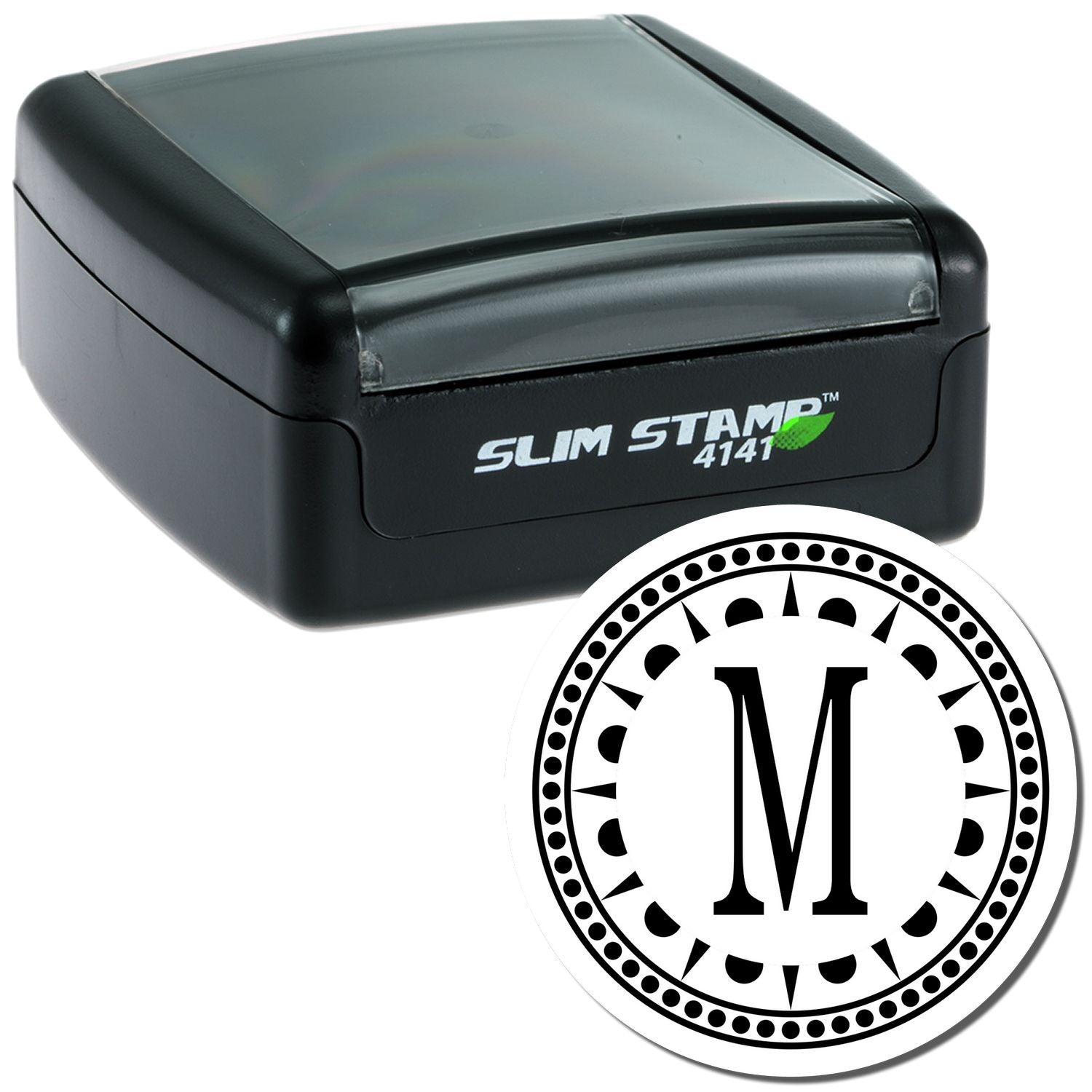 Slim Stamp 4141 automatic date and number stamp, compact black stamping machine for labeling and inventory.