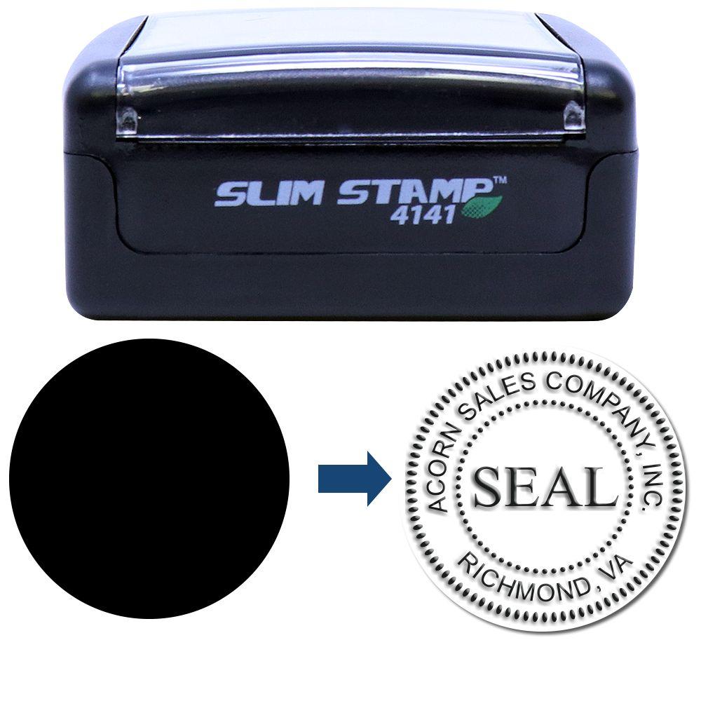 Slim Stamp 4141 custom round seal embosser creating a professional business logo stamp impression.