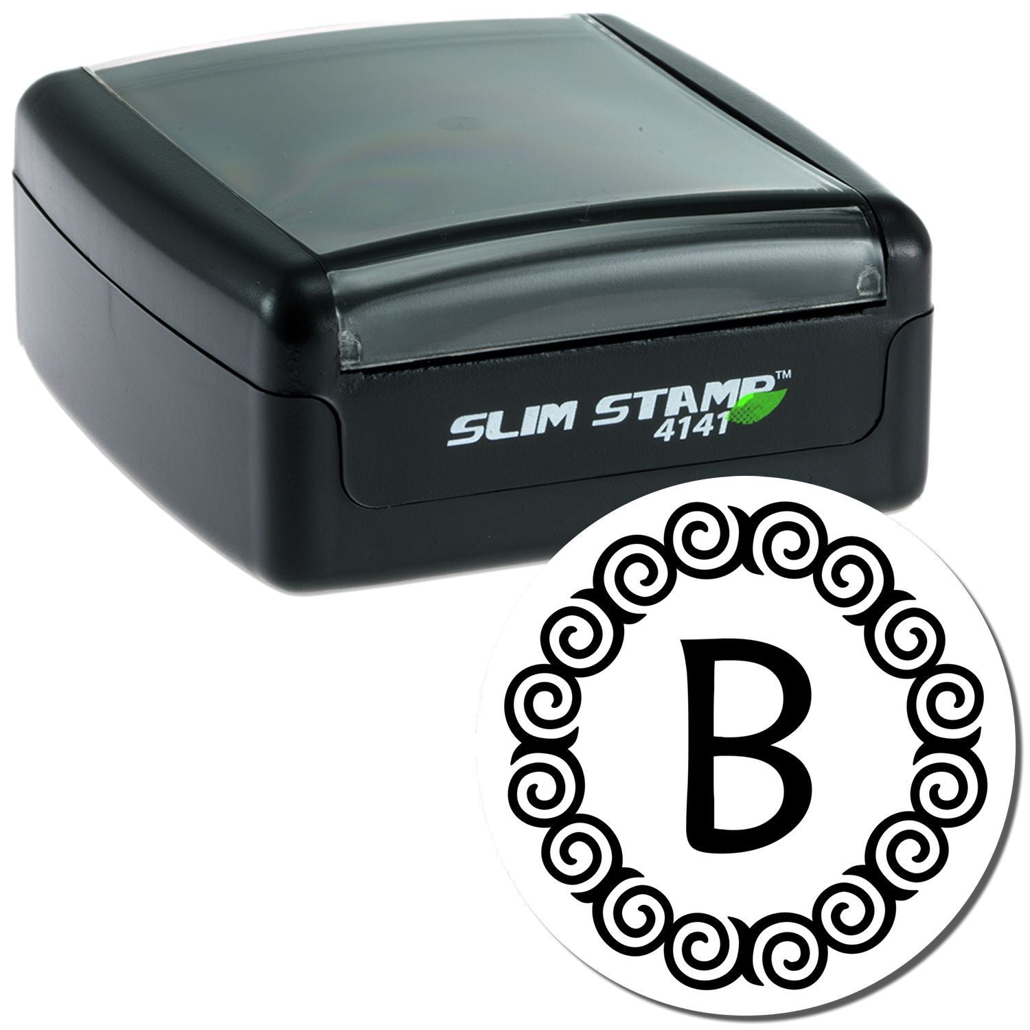 SLIM STAMP 4141 inkless self-inking stamp, product photo with letter B symbol for branding and labeling.