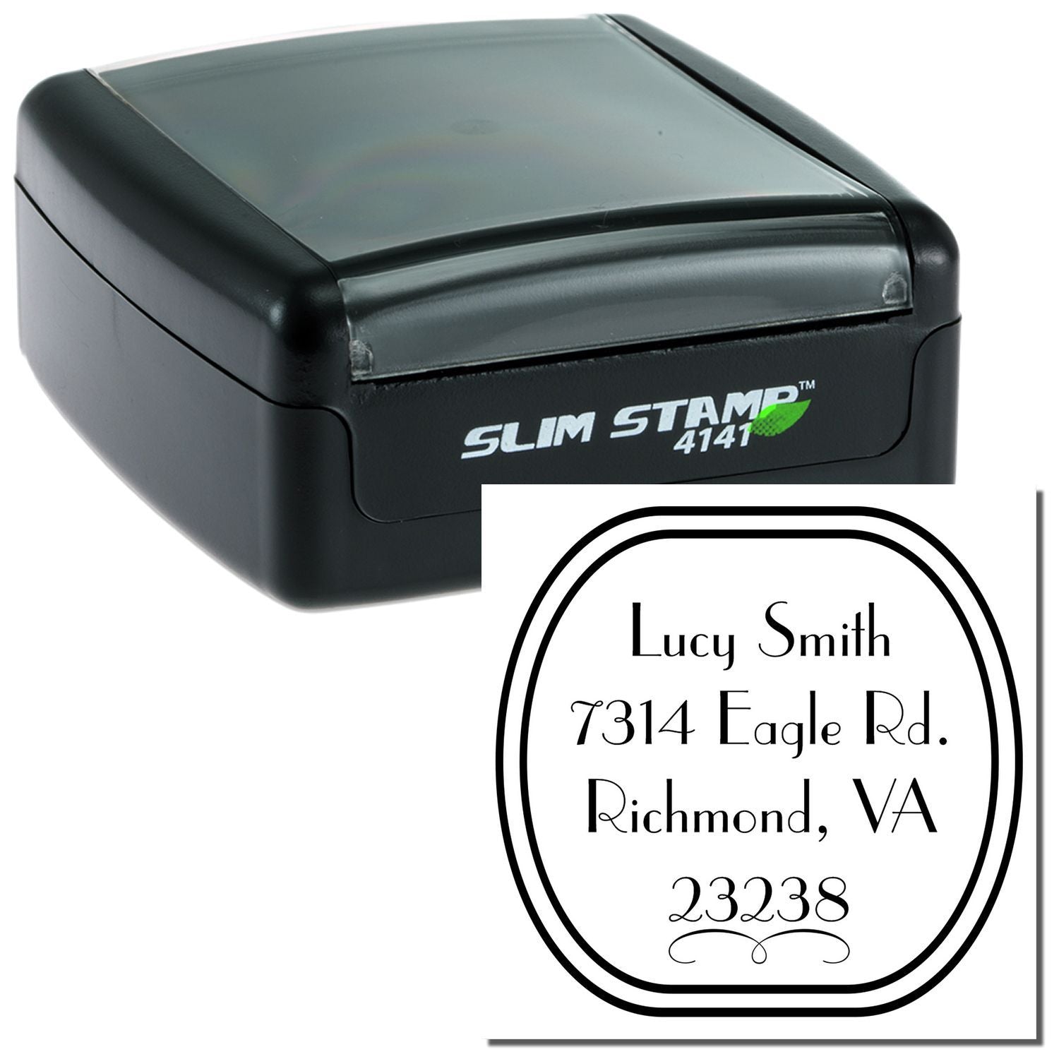 Slim Stamp 4141 self-inking custom return address rubber stamp with personalized name and address imprint