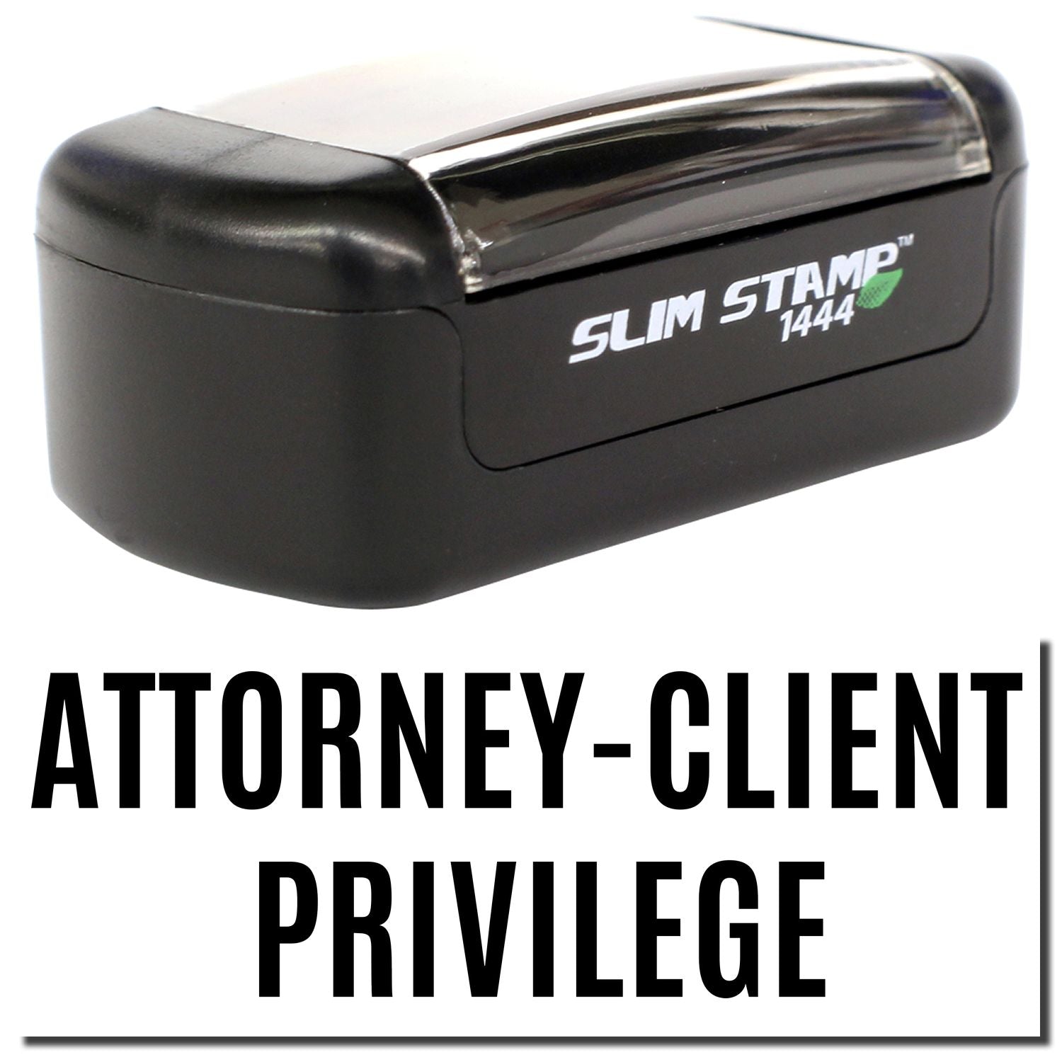 Black Slim Stamp 1444 self-inking stamp labeled Attorney-Client Privilege for legal document marking.