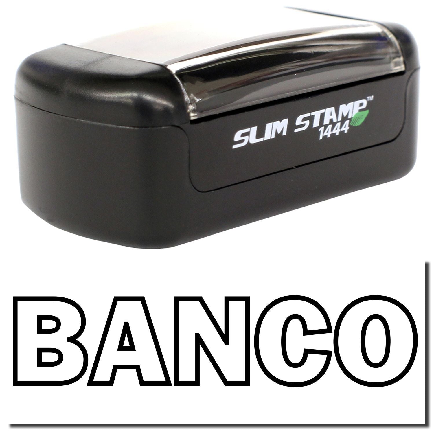 Baco Slim Stamp 1444 compact black self-inking stamp for office and business use