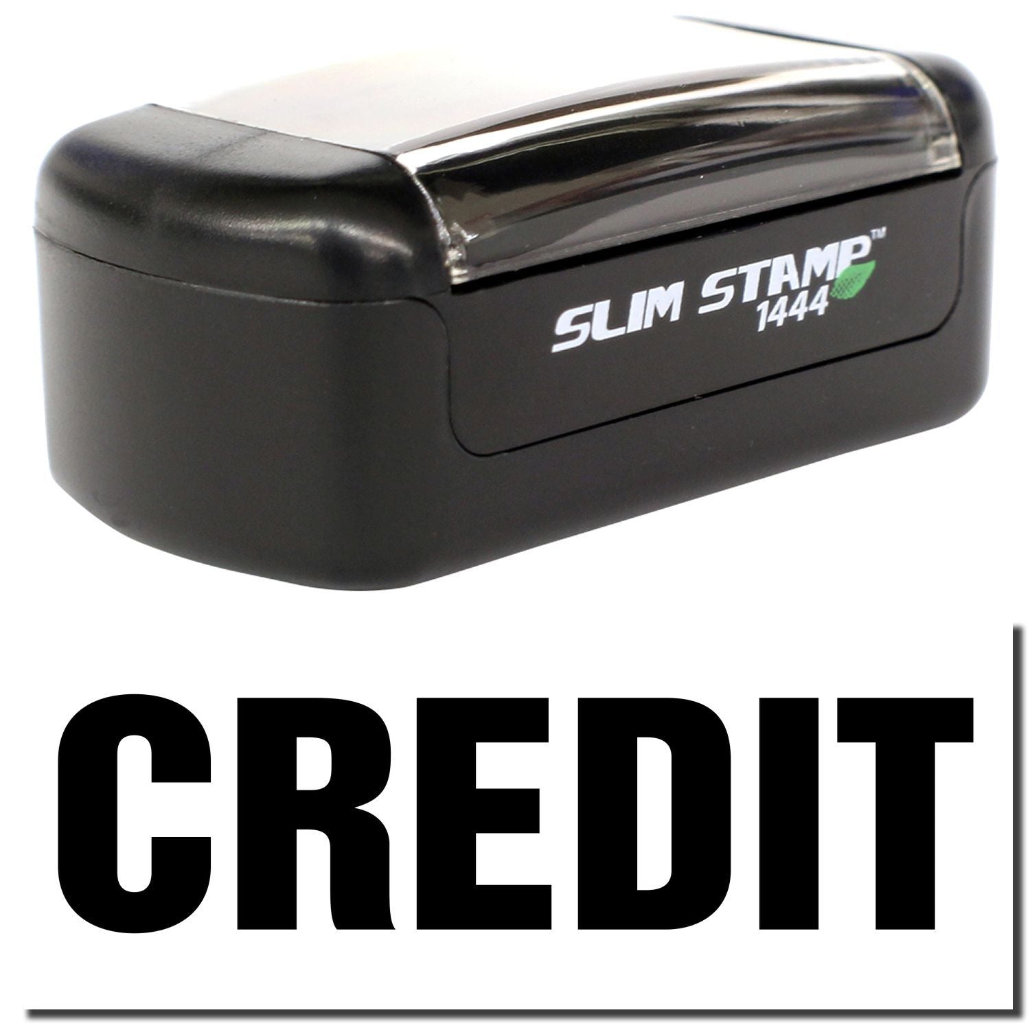 Slim Stamp 1444 credit card embosser with black compact design and CREDIT text on white background