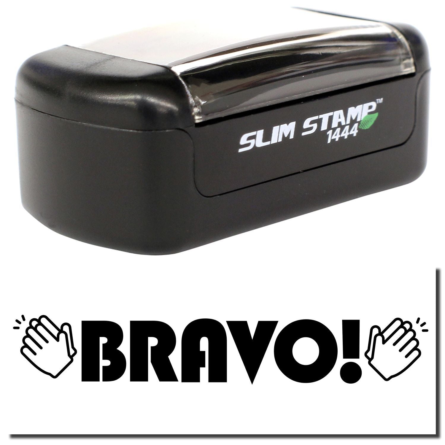 Slim Stamp 1444 self-inking rubber stamp with Bravo! logo on white background