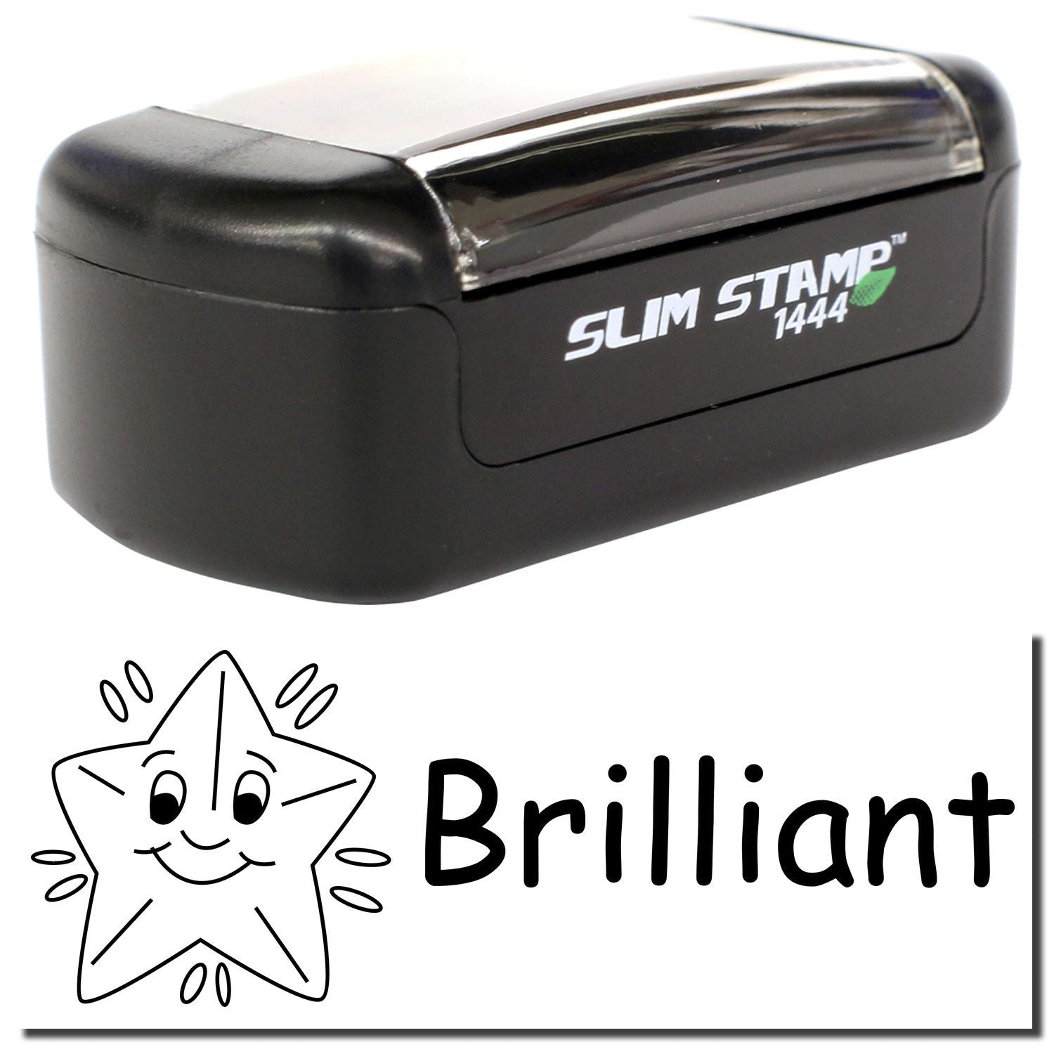 Black Slim Stamp 1444 self-inking stamp with Brilliant star logo on a white background