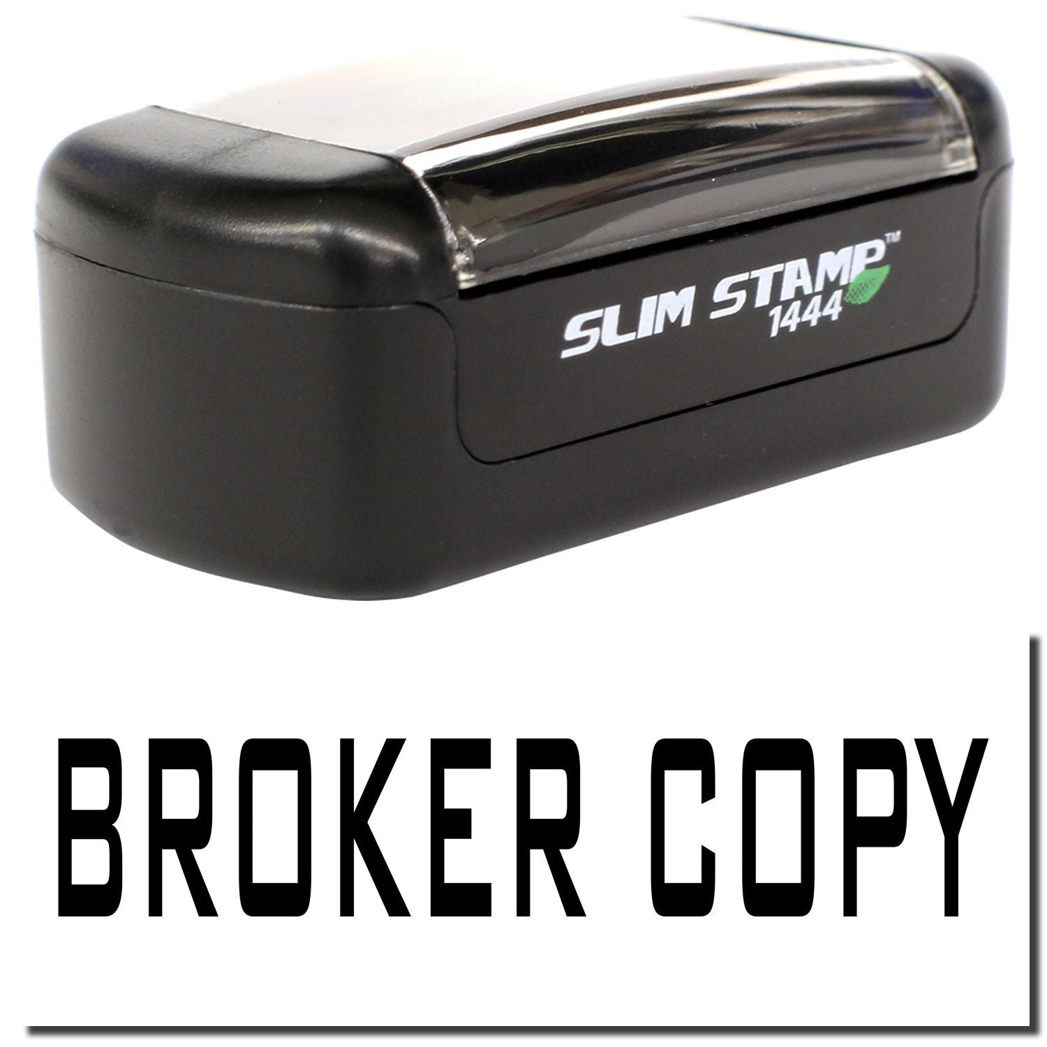 Black Slim Stamp 1444 self-inking broker copy rubber stamp on white background