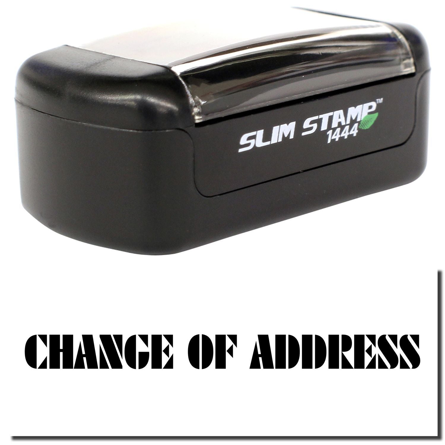Slim Stamp 1444 change of address self-inking address stamp in black.