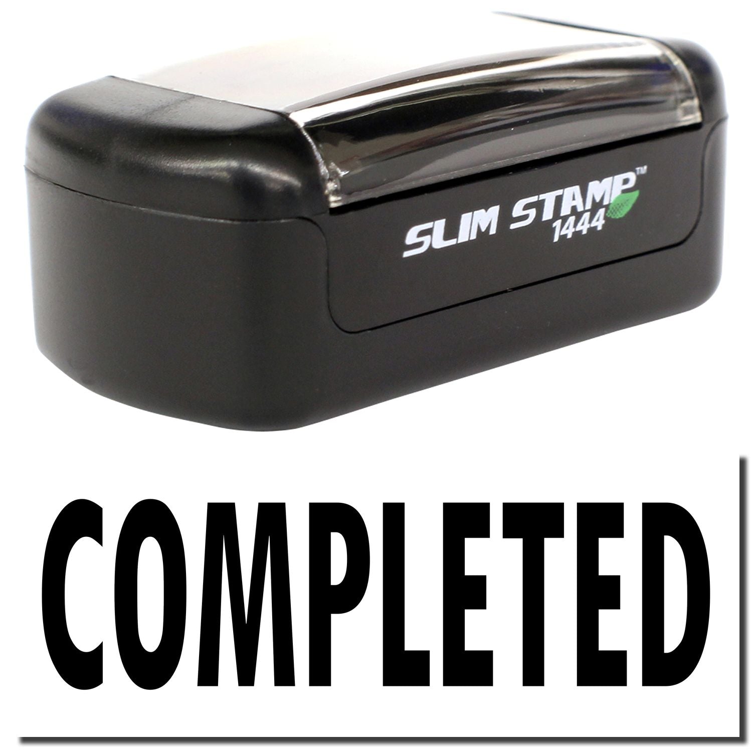 Slim Stamp 1444 self-inking completed stamp with black handle and bold COMPLETED imprint