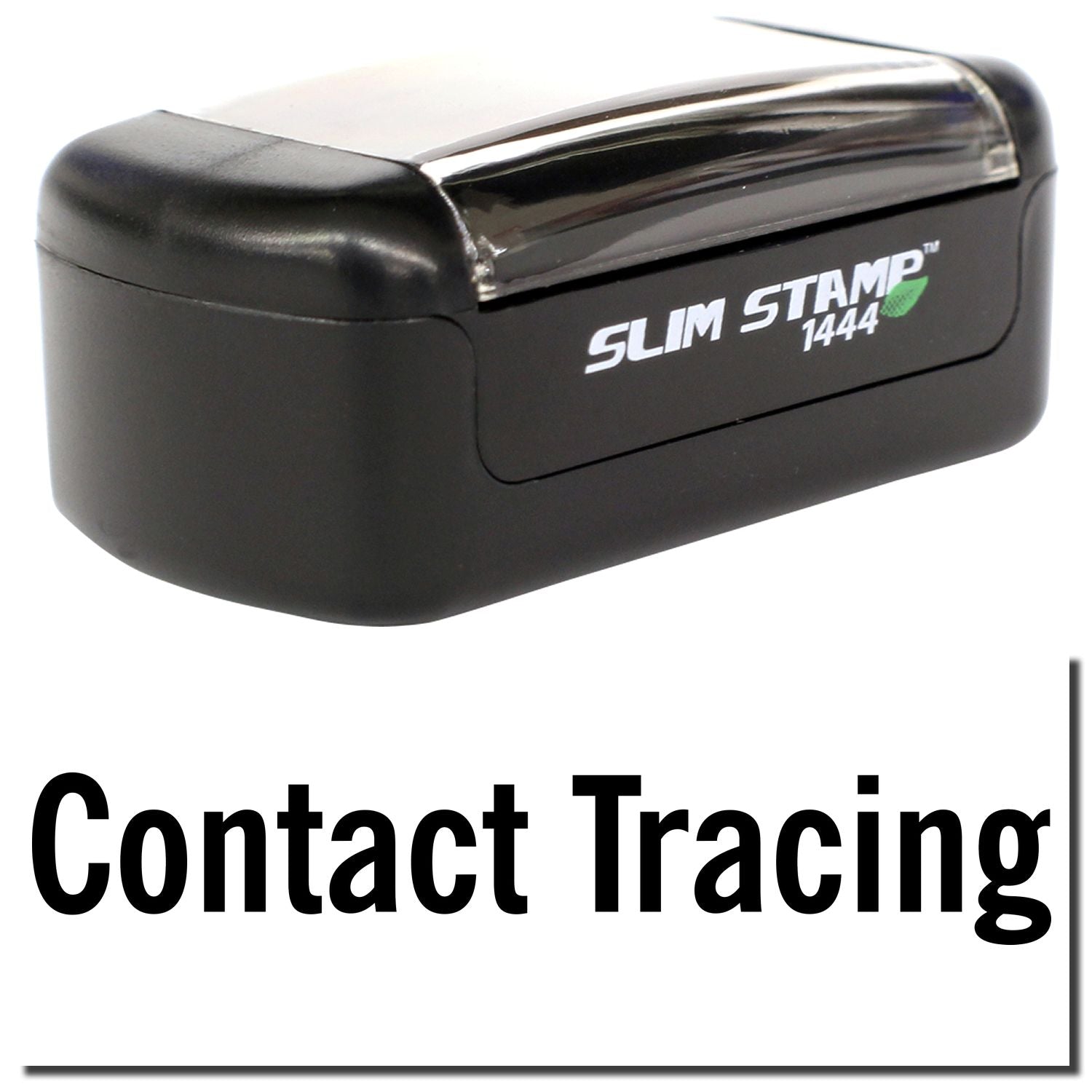 Black Slim Stamp 1444 for contact tracing, compact self-inking stamp for business and office use
