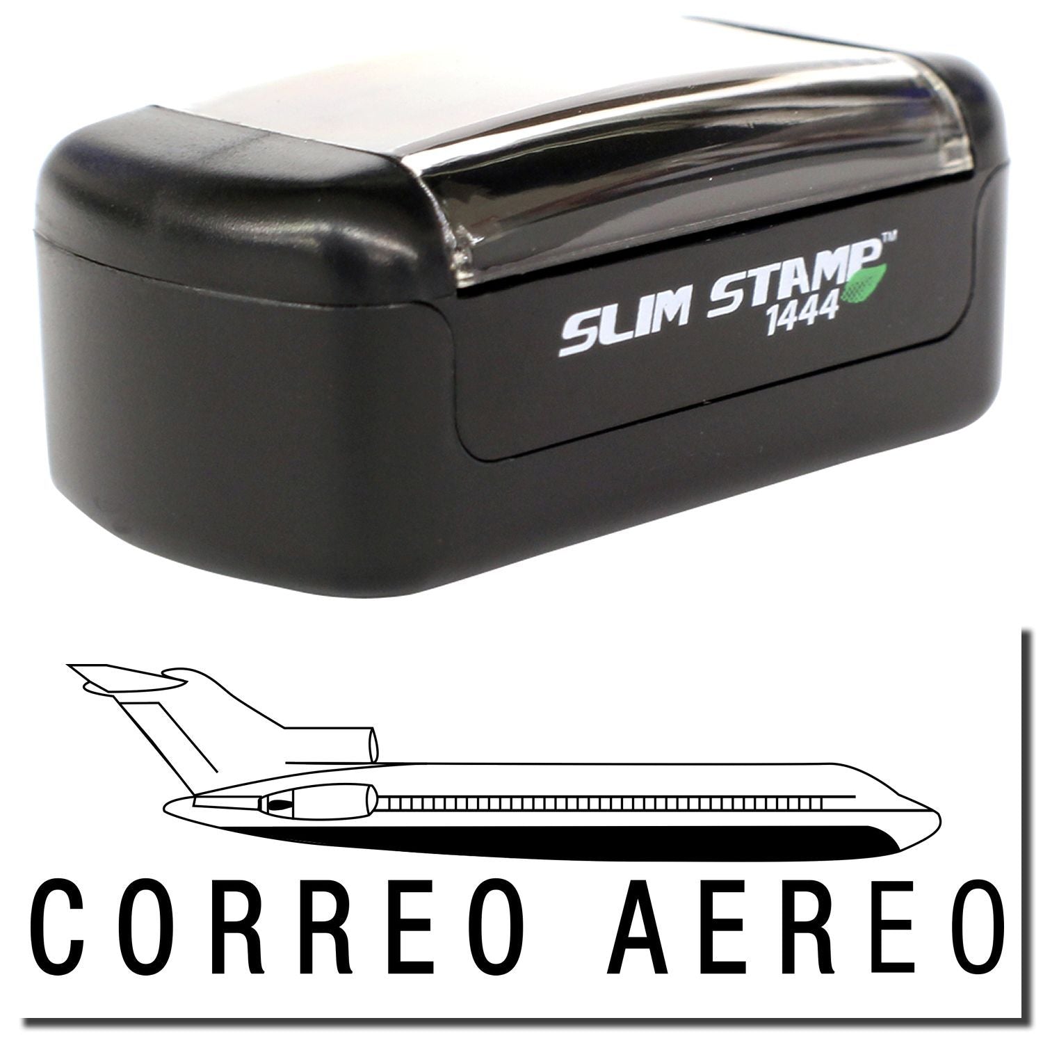 Slim Stamp 1444 air mail airplane rubber stamp with correo areo design preview.