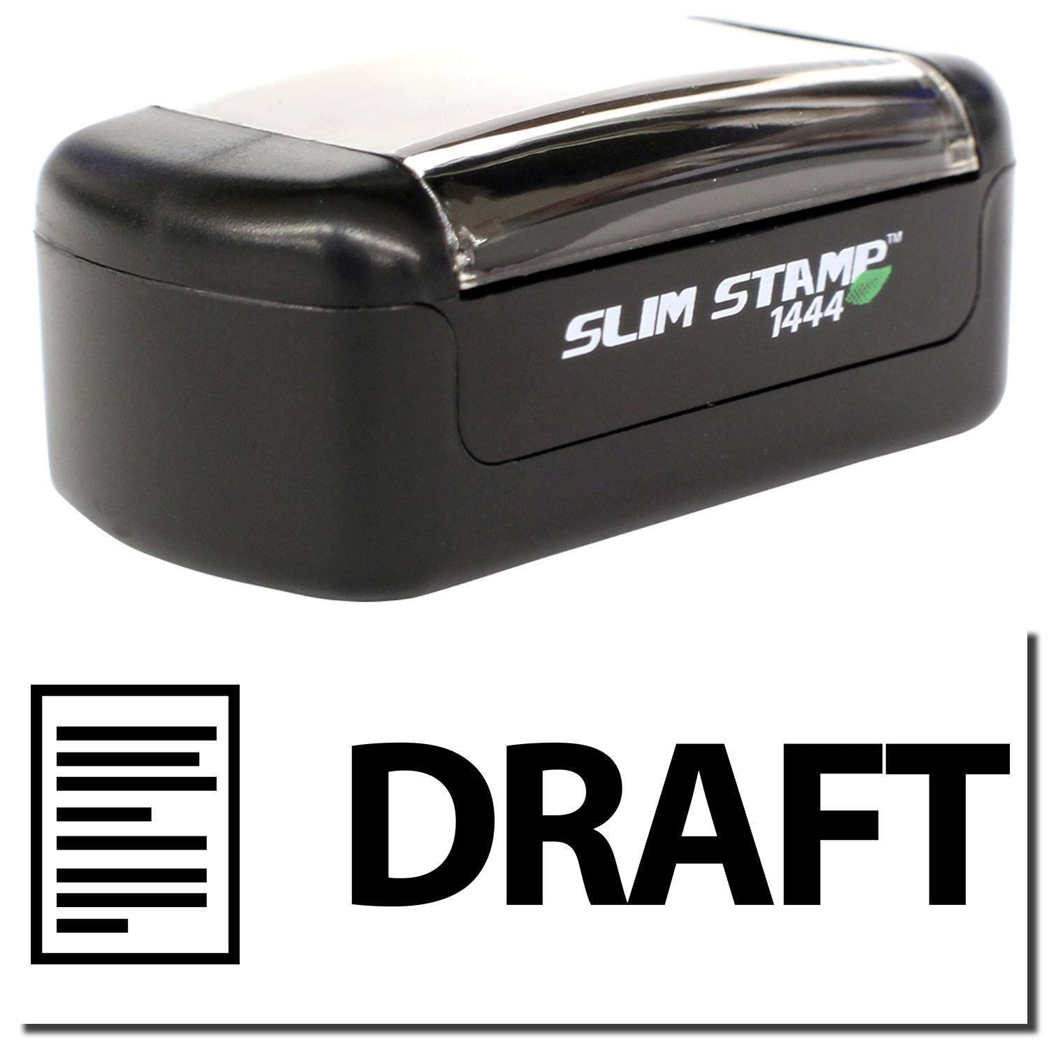 Black Slim Stamp 1444 self-inking draft stamp with DRAFT label icon for office documents and paperwork.