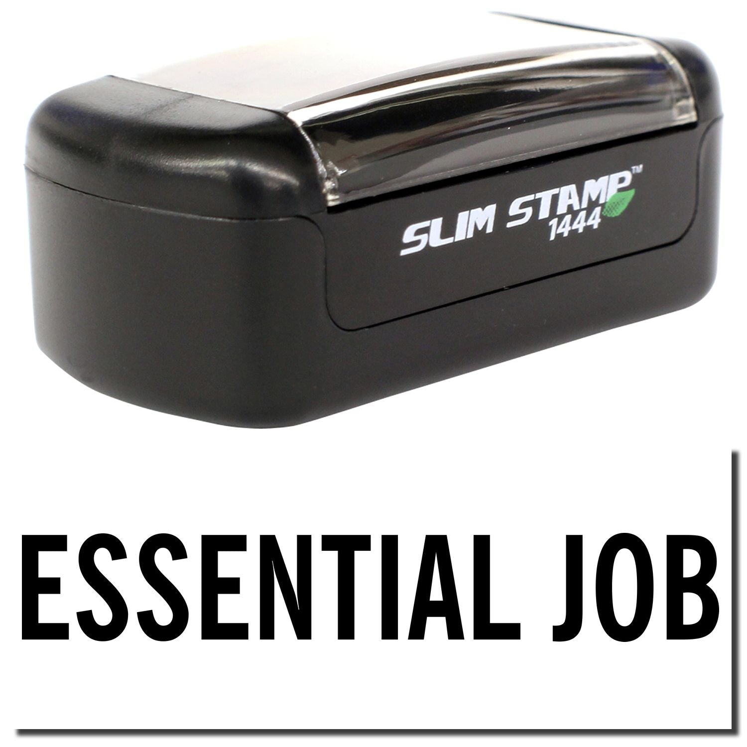Black Slim Stamp 1444 essential job self-inking stamp on white background.