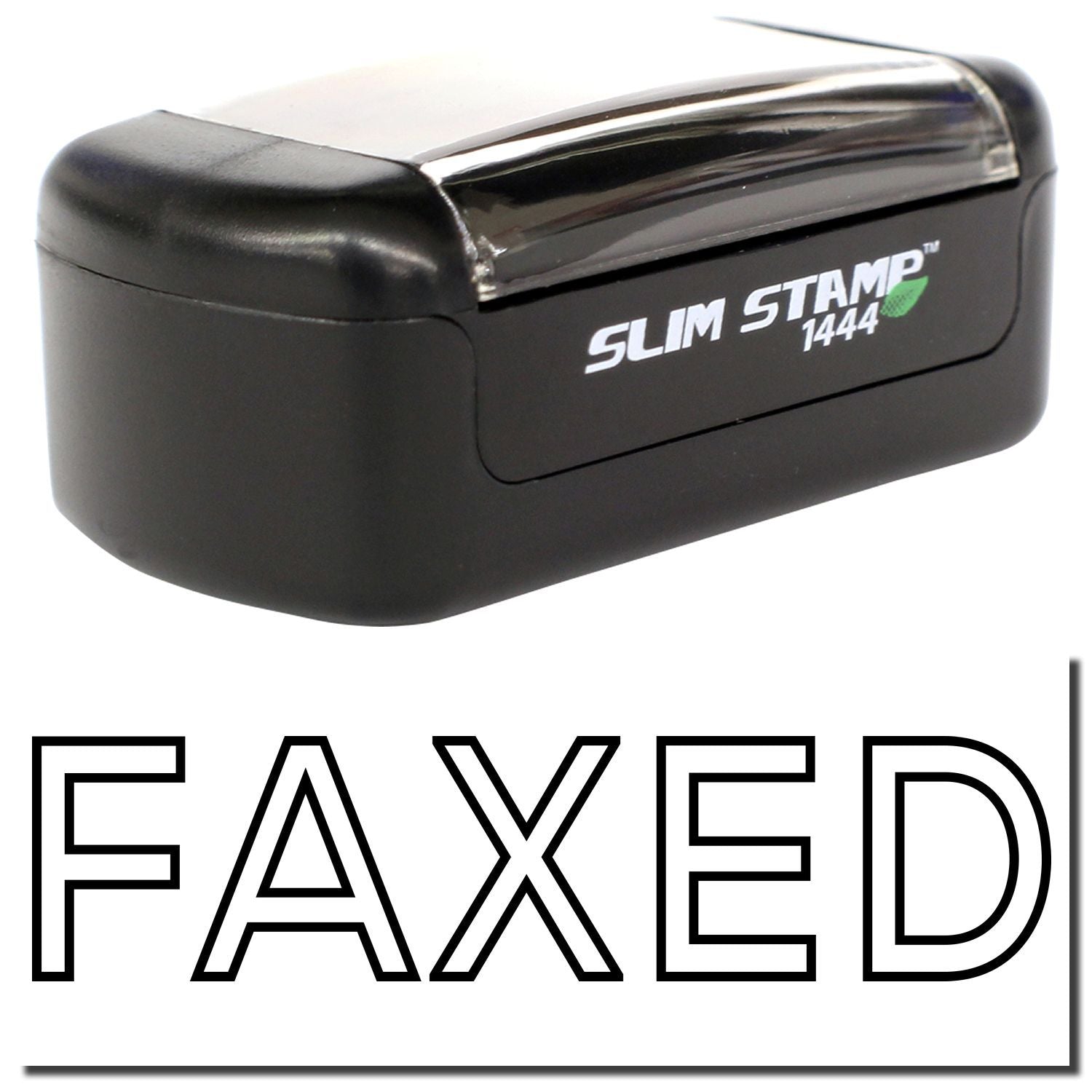 Black Slim Stamp 1444 self-inking faxed stamp on white background